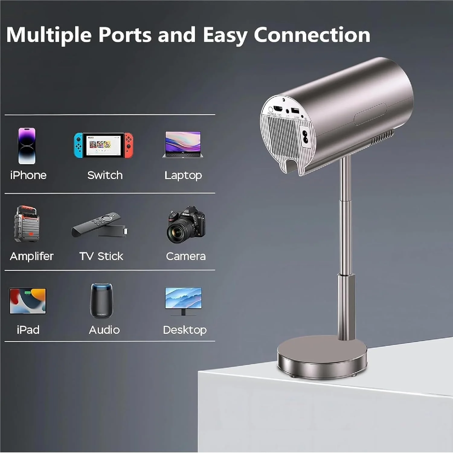 پروژکتور قابل حمل 4K XDR اونتک - وای فای، بلوتوث، پشتیبانی از 1080P و 4K، پایه یکپارچه قابل تنظیم 90 درجه، حافظه 2GB/16GB، پشتیبانی از سینمای خانگی HDMI، USB، PC، TV Box، سیستم عامل اندروید، بلندگوی داخلی پروژکتور قابل حمل 4K XDR اونتک - وای فای، بلوتوث، پشتیبانی از 1080P و 4K، پایه یکپارچه قابل تنظیم 90 درجه، حافظه 2GB/16GB، پشتیبانی از سینمای خانگی HDMI، USB، PC، TV Box، سیستم عامل اندروید، بلندگوی داخلی