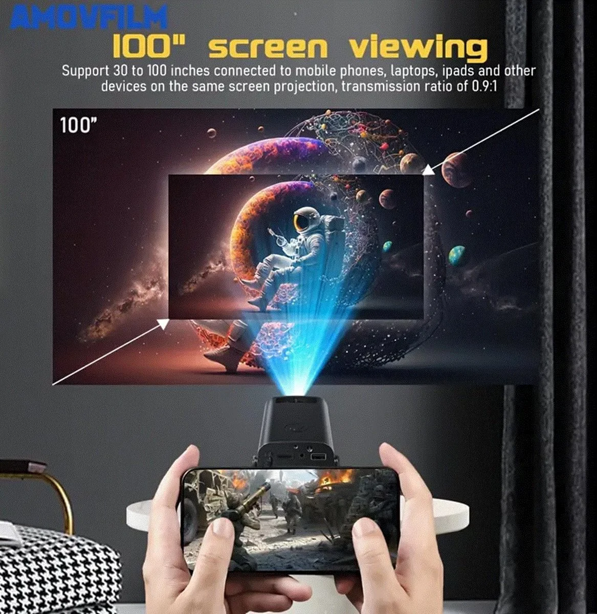 پروژکتور کوچک P330W اندروید 11، با روشنایی 280 انسی، پشتیبانی از کیفیت 4K و 8K و رزولوشن 1080P، دارای وای فای 6 و بلوتوث 5.0، مناسب سینمای خانگی، پروژکتور قابل حمل اندروید/IOS (مشکی) پروژکتور کوچک P330W اندروید 11، با روشنایی 280 انسی، پشتیبانی از کیفیت 4K و 8K و رزولوشن 1080P، دارای وای فای 6 و بلوتوث 5.0، مناسب سینمای خانگی، پروژکتور قابل حمل اندروید/IOS (مشکی)