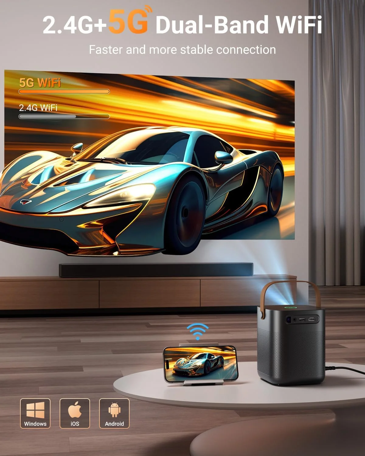 پروژکتور مینی OPOQO با WiFi و بلوتوث - فوکوس الکتریکی و تصحیح خودکار کیستون و زوم، پروژکتور فیلم قابل حمل Full HD 1080P، سازگار با iOS/Android/TV Stick/HDMI/PS5 پروژکتور مینی OPOQO با WiFi و بلوتوث - فوکوس الکتریکی و تصحیح خودکار کیستون و زوم، پروژکتور فیلم قابل حمل Full HD 1080P، سازگار با iOS/Android/TV Stick/HDMI/PS5