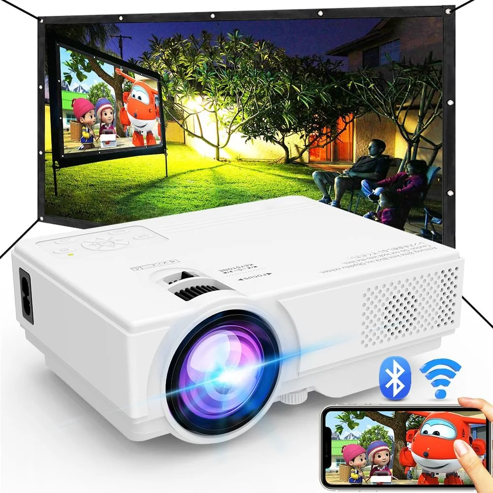 پروژکتور NISOO با WiFi، ارتقاء یافته 2021 با 7500 لومن [شامل پرده پروژکتور 100 اینچی] پروژکتور برای فیلم های فضای باز، پشتیبانی از 1080P همگام سازی صفحه نمایش تلفن هوشمند از طریق WiFi/کابل USB برای سرگرمی خانگی