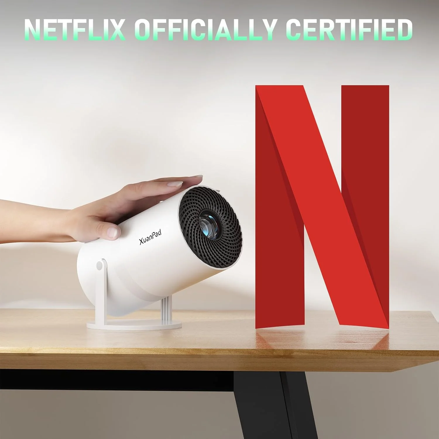 پروژکتور [Netflix Officially & Electric Focus] با WiFi و بلوتوث، پروژکتور قابل حمل XuanPad Full HD 1080P، پایه چرخان 210 درجه، Auto Keystone، طراحی حذف گرد و غبار و اتلاف گرما
