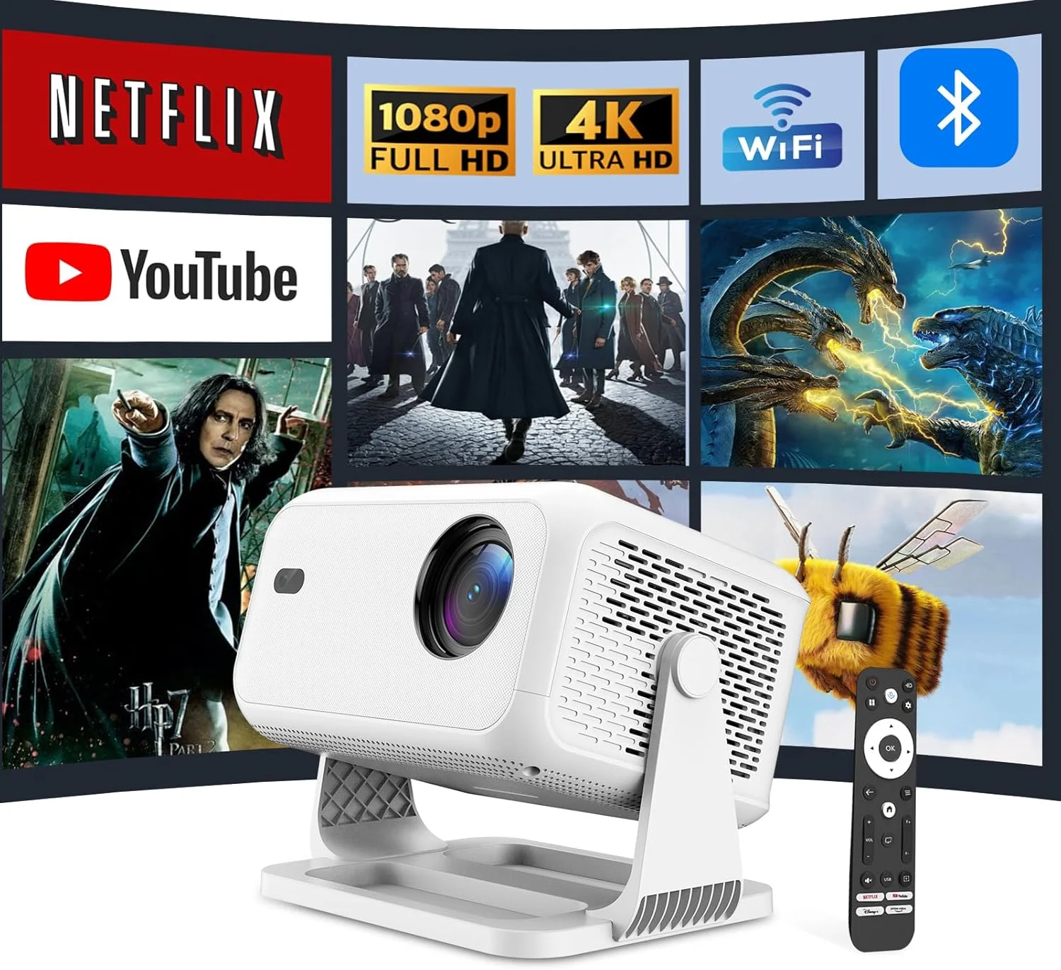 پروژکتور هوشمند NOBKLEN با Netflix، اندروید 13، WiFi 6، بلوتوث 5.2، پشتیبانی از 4K، Dolby Audio، فوکوس خودکار - سینمای خانگی قابل حمل 1080P برای فیلم، بازی، استفاده در فضای باز پروژکتور هوشمند NOBKLEN با Netflix، اندروید 13، WiFi 6، بلوتوث 5.2، پشتیبانی از 4K، Dolby Audio، فوکوس خودکار - سینمای خانگی قابل حمل 1080P برای فیلم، بازی، استفاده در فضای باز