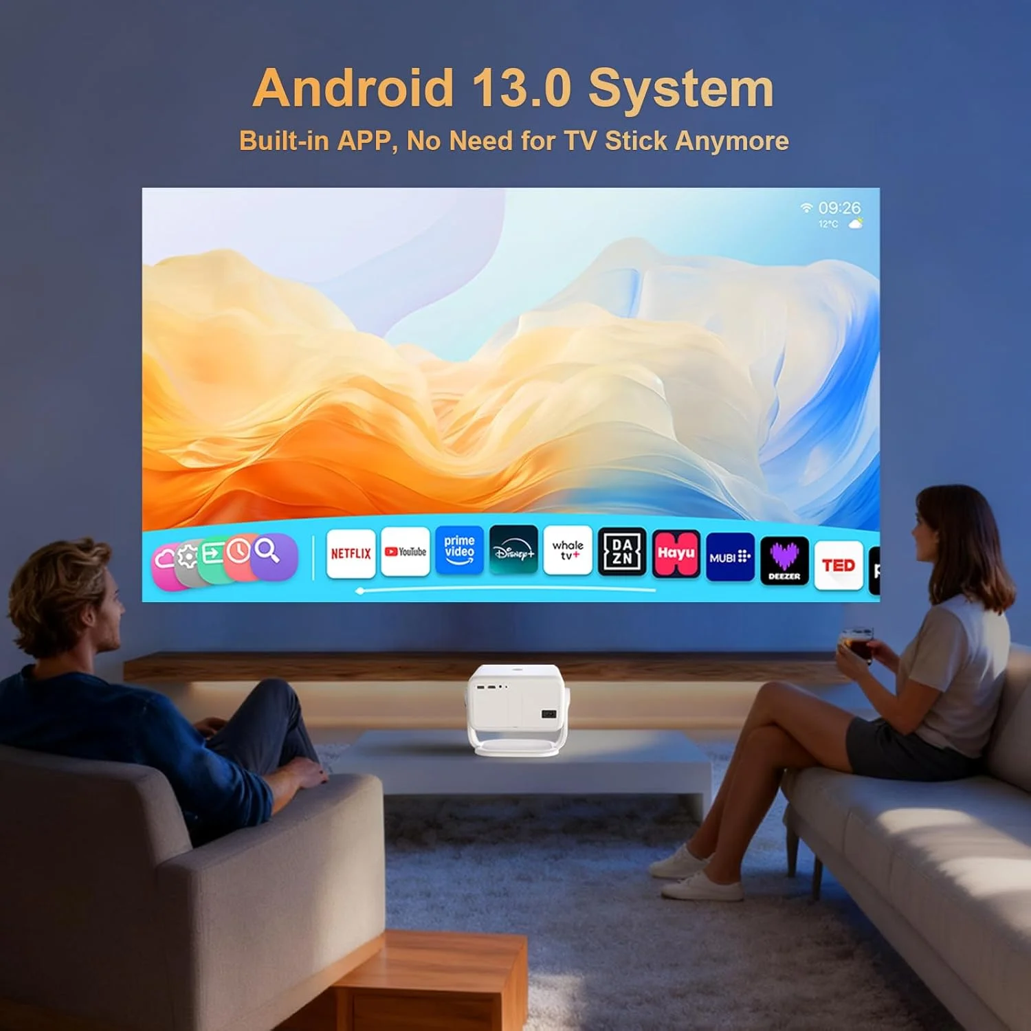 پروژکتور هوشمند دارای وای فای و بلوتوث، فوکوس خودکار و کیستون خودکار، چرخش 360 درجه، پشتیبانی از 4K، رزولوشن اصلی 1080P، مینی پروژکتور قابل حمل 650 ANSI پروژکتور هوشمند دارای وای فای و بلوتوث، فوکوس خودکار و کیستون خودکار، چرخش 360 درجه، پشتیبانی از 4K، رزولوشن اصلی 1080P، مینی پروژکتور قابل حمل 650 ANSI