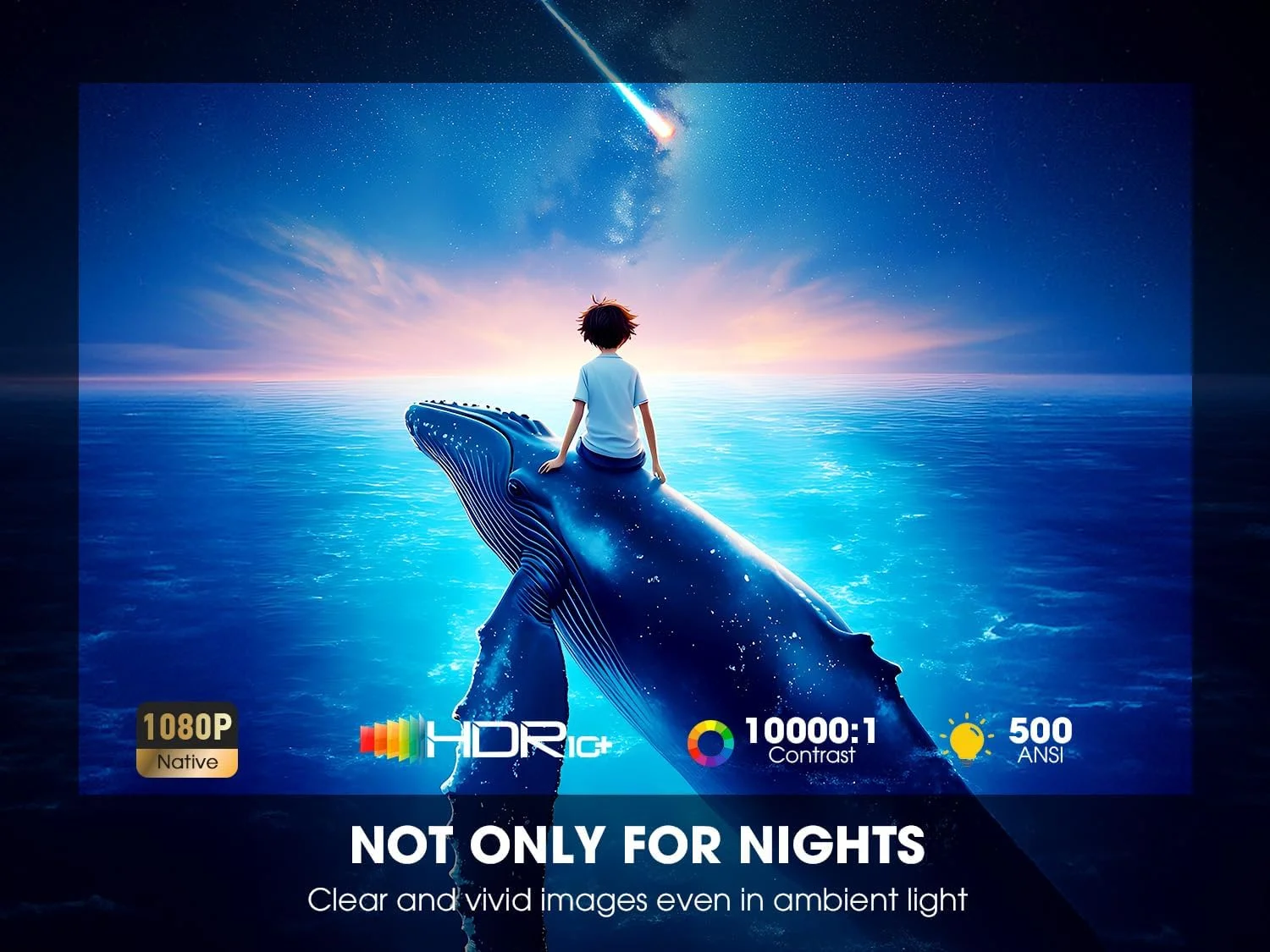 پروژکتور هوشمند [Netflix Officially/Dolby Audio] با WiFi و بلوتوث، پروژکتور VIZONY Native 1080P با برنامه های داخلی Netflix، Youtube، Hulu، Disney+، پروژکتور مینی قابل حمل برای داخل/خارج از منزل