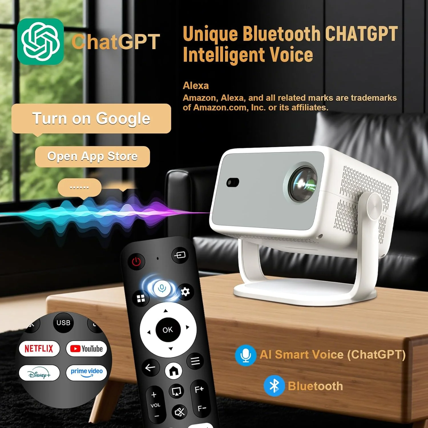 پروژکتور هوشمند دارای وای فای و بلوتوث، فوکوس خودکار و کیستون خودکار، چرخش 360 درجه، پشتیبانی از 4K، رزولوشن اصلی 1080P، مینی پروژکتور قابل حمل 650 ANSI پروژکتور هوشمند دارای وای فای و بلوتوث، فوکوس خودکار و کیستون خودکار، چرخش 360 درجه، پشتیبانی از 4K، رزولوشن اصلی 1080P، مینی پروژکتور قابل حمل 650 ANSI