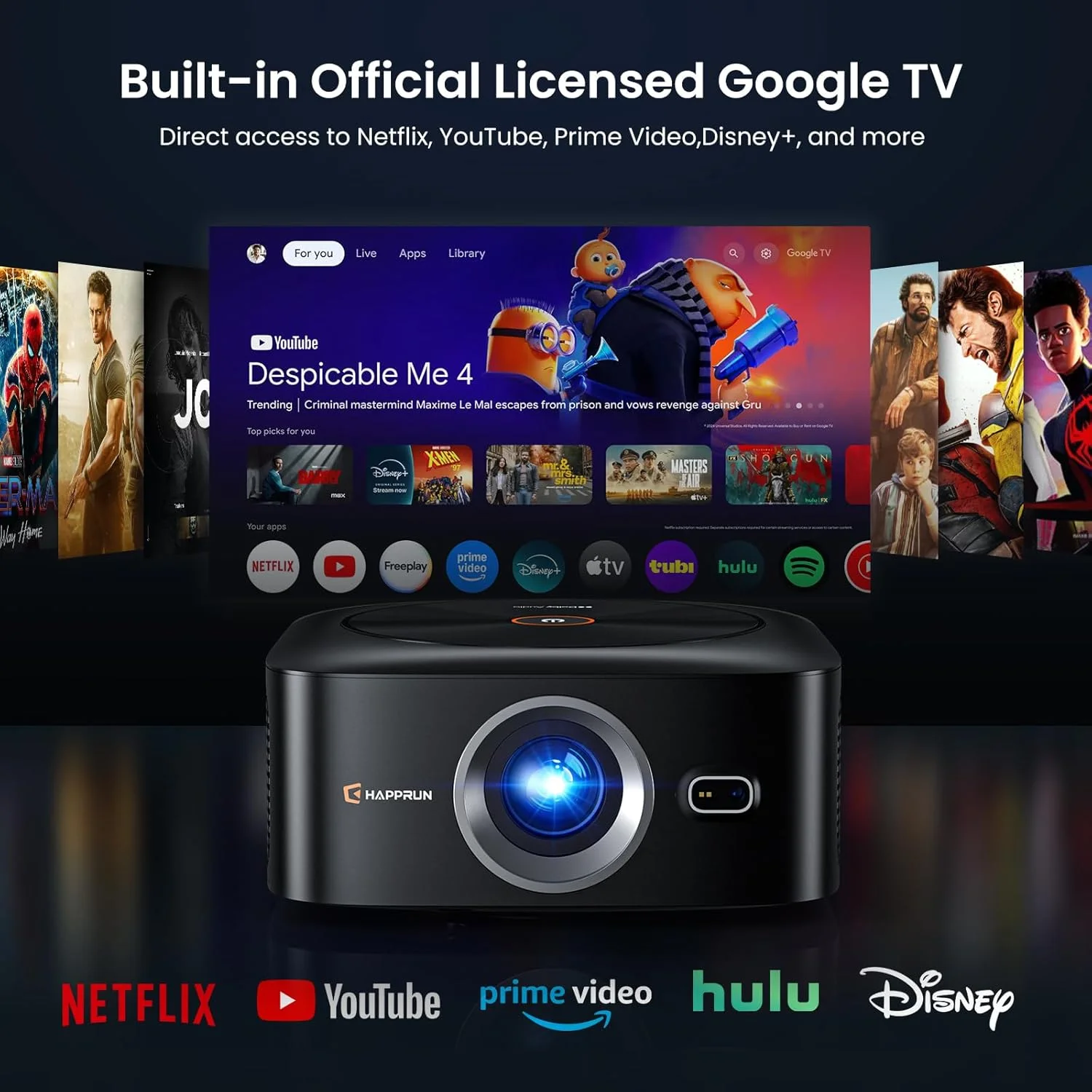 پروژکتور هوشمند دارای مجوز رسمی Google TV، پروژکتور HAPPRUN با Wifi و بلوتوث، صدای DoIby، 1080P Native 1000ANSI، فوکوس خودکار و Keystone، پروژکتور قابل حمل برای سینمای خانگی، اتاق خواب، فضای باز پروژکتور هوشمند دارای مجوز رسمی Google TV، پروژکتور HAPPRUN با Wifi و بلوتوث، صدای DoIby، 1080P Native 1000ANSI، فوکوس خودکار و Keystone، پروژکتور قابل حمل برای سینمای خانگی، اتاق خواب، فضای باز