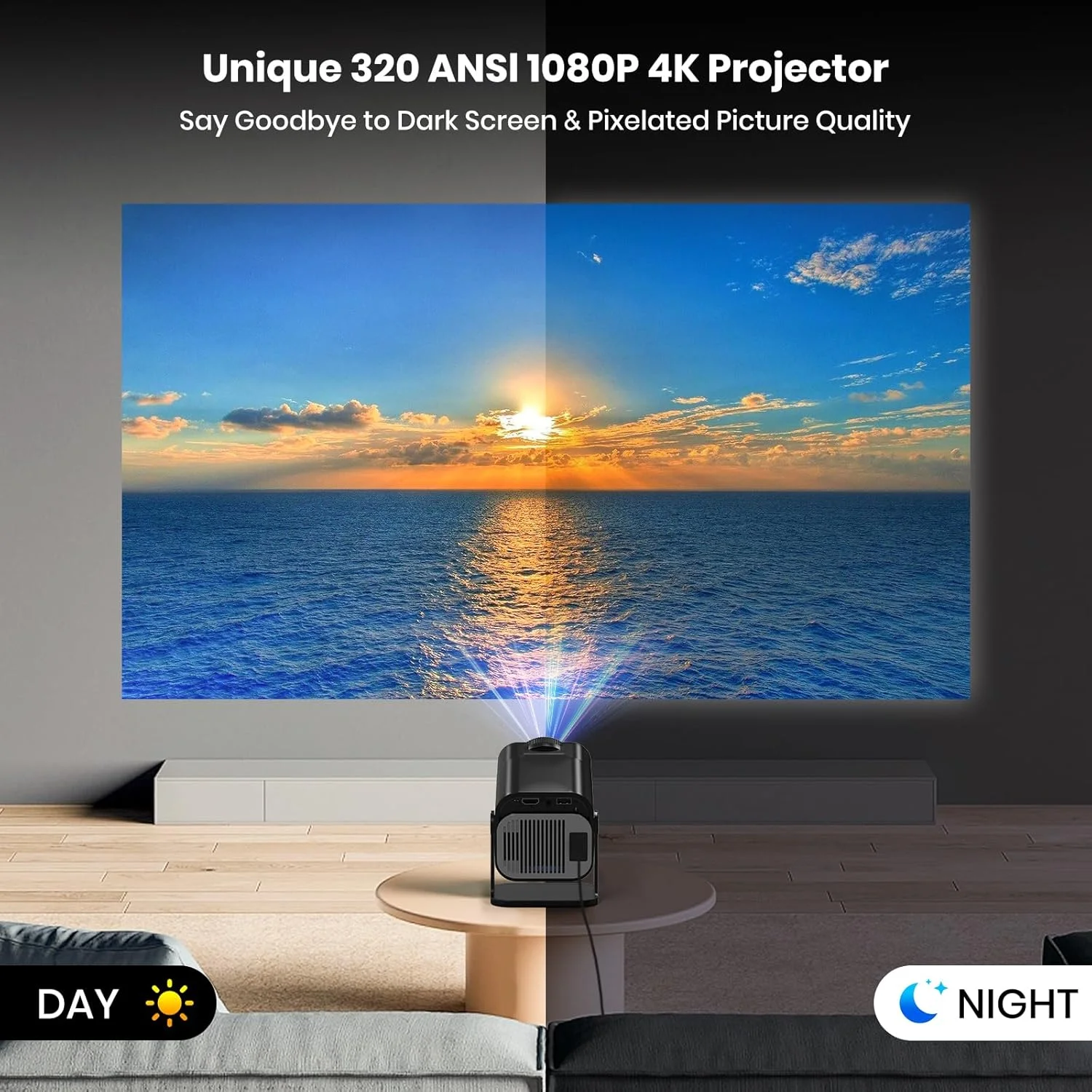 پروژکتور 4K با وای فای و بلوتوث [رسمی نتفلیکس/بلندگوهای استریو]، پروژکتور کوچک قابل حمل 1080P Native، استفاده با یک کلیک دارای نتفلیکس/یوتیوب/پرایم ویدیو/D+ داخلی، پروژکتور هوشمند خانگی و فضای باز