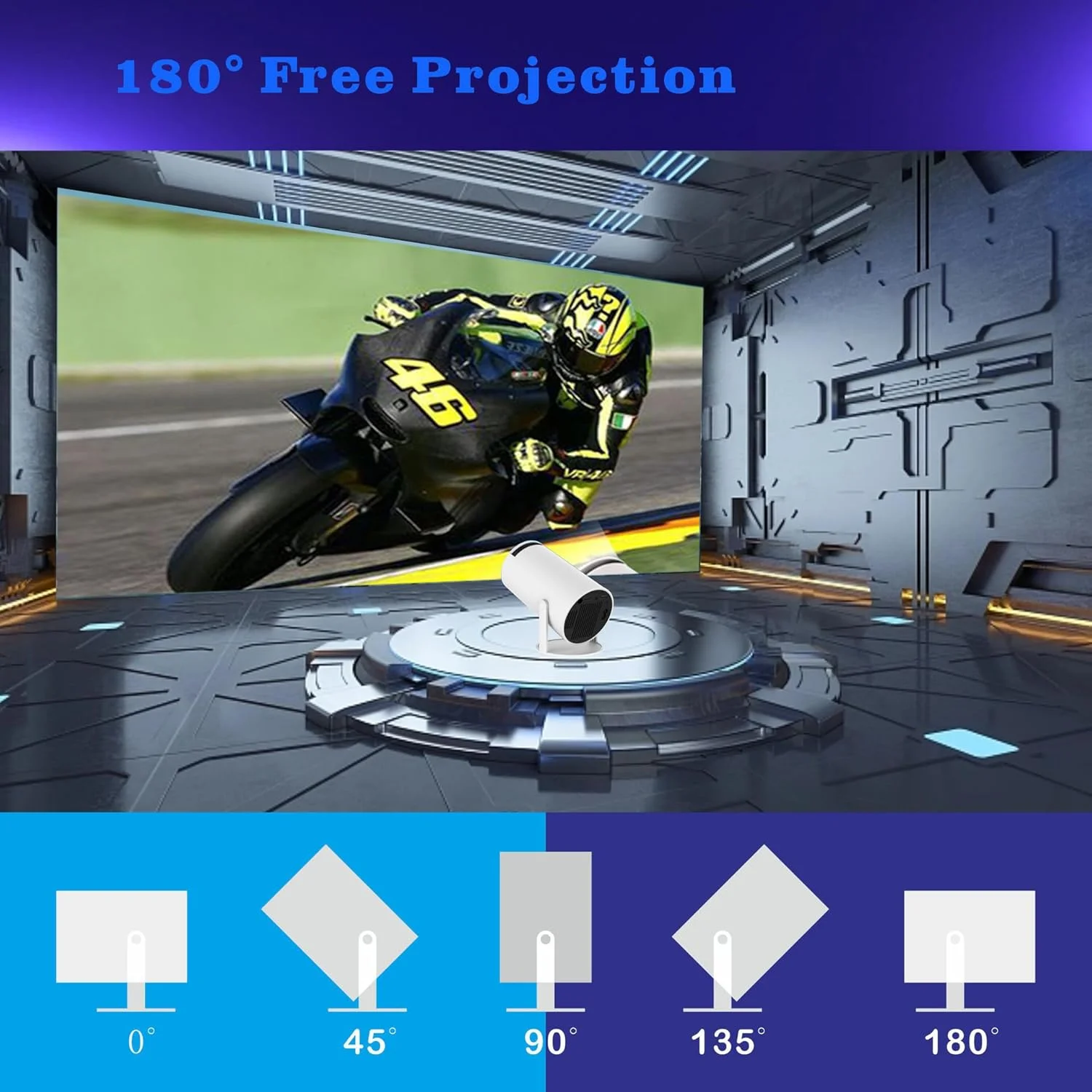 پروژکتور مینی قابل حمل هوشمند 4K مدل HY300 PRO [سال 2025]، سیستم پروژکتور WiFi6 5G، بلوتوث 5.0، چرخش 180 درجه، پروژکتور ویدیویی خانگی
