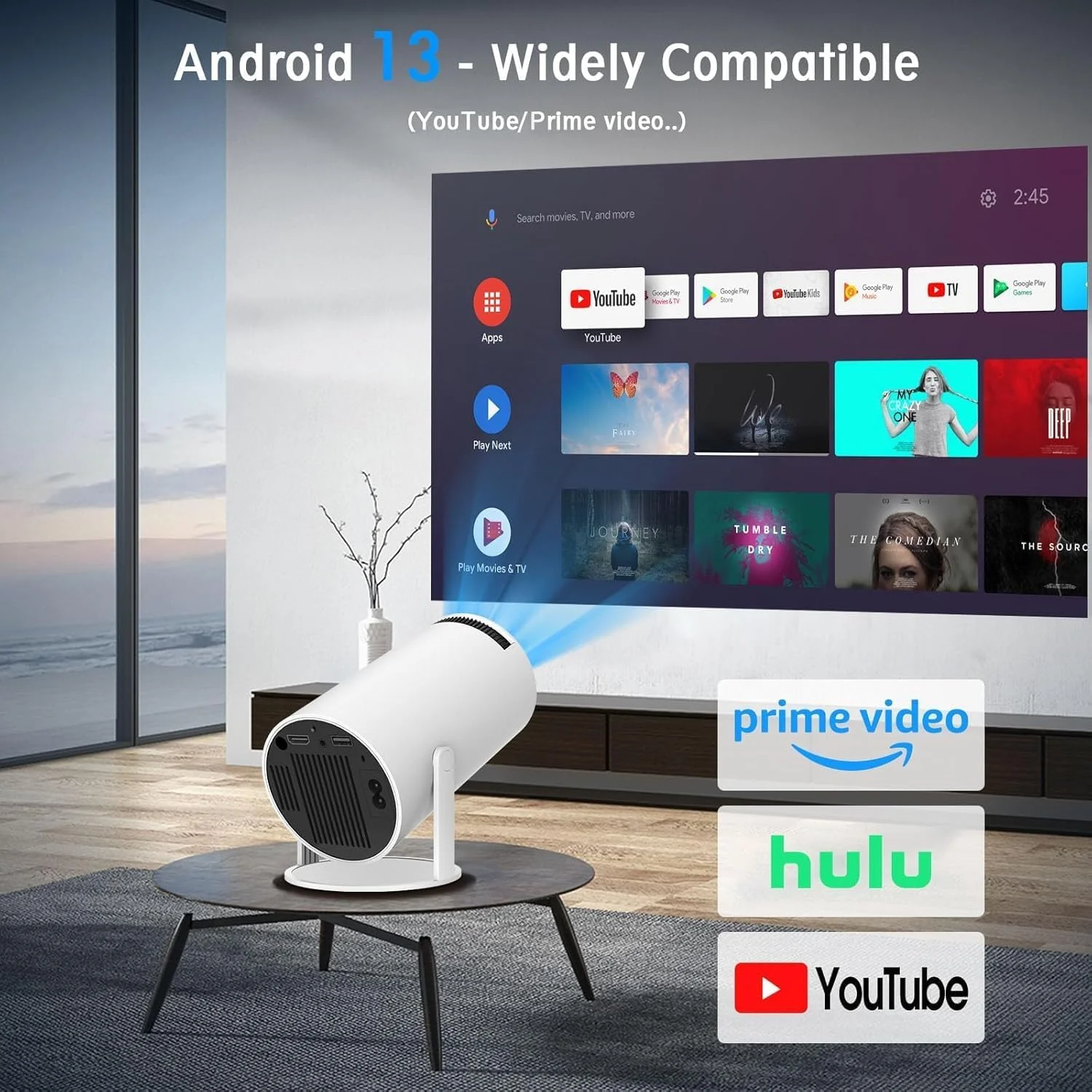 پروژکتور هوشمند 4K قابل حمل با بلندگوهای داخلی، وای فای 2.4G/5G، بلوتوث 5.0، قابلیت Screen Mirroring برای iOS/Android، ایده آل برای سینمای خانگی، فیلم های فضای باز، تجارت و بازی پروژکتور هوشمند 4K قابل حمل با بلندگوهای داخلی، وای فای 2.4G/5G، بلوتوث 5.0، قابلیت Screen Mirroring برای iOS/Android، ایده آل برای سینمای خانگی، فیلم های فضای باز، تجارت و بازی