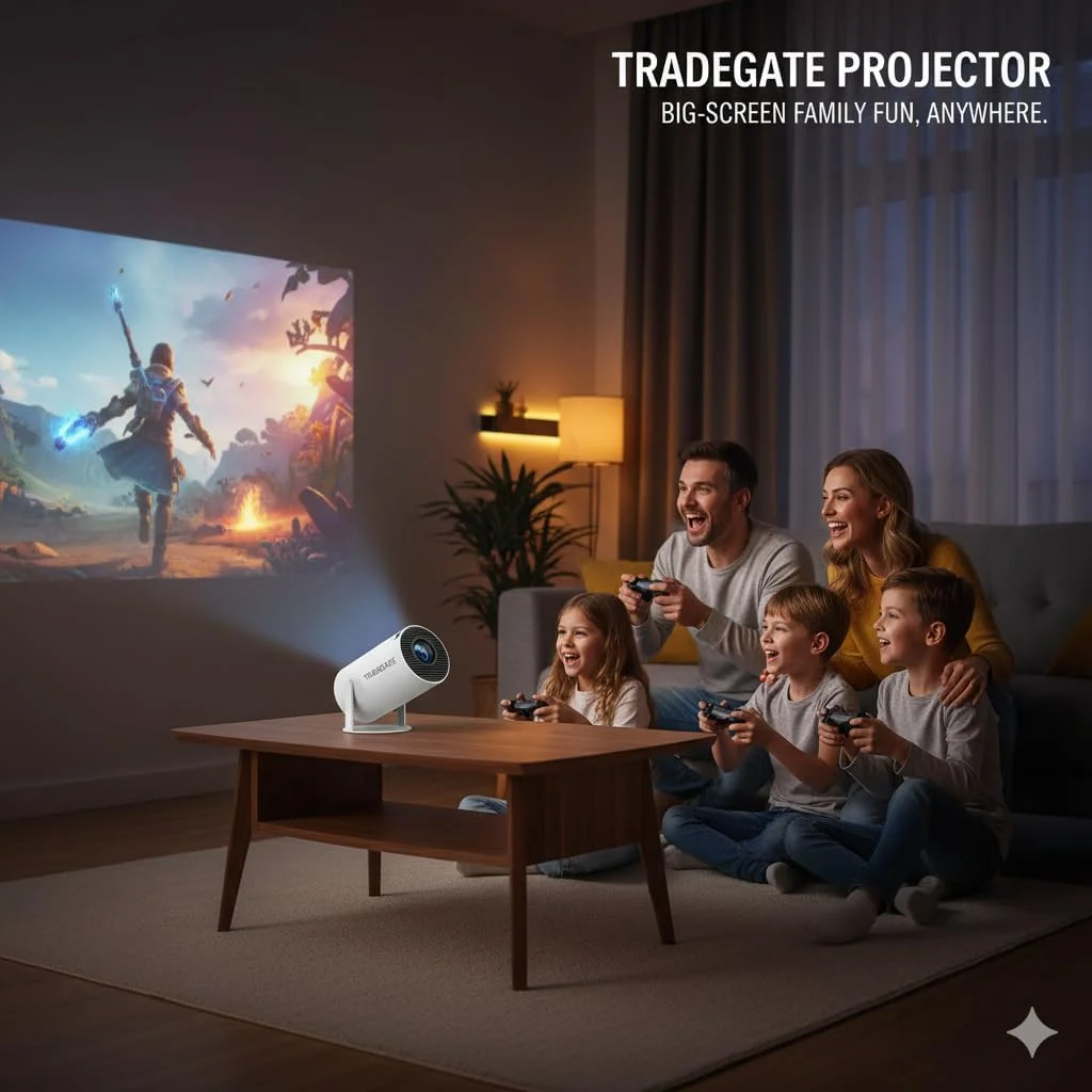 پروژکتور بازی قابل حمل 2 در 1 تریدگیت 4K HD | مینی پروژکتور هوشمند بیسیم برای کنسول و موبایل | استفاده در خانه و فضای باز | روشنایی بالا، HDMI، WiFi، بلوتوث، سفید پروژکتور بازی قابل حمل 2 در 1 تریدگیت 4K HD | مینی پروژکتور هوشمند بیسیم برای کنسول و موبایل | استفاده در خانه و فضای باز | روشنایی بالا، HDMI، WiFi، بلوتوث، سفید