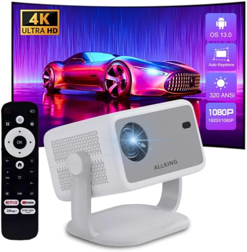 پروژکتور هوشمند اندرویدی LED LCD قابل حمل کوچک با کیفیت Full HD 1080P و تصحیح زاویه 4K برای سینمای خانگی و بیمر 26000 لومن WiFi بلوتوث HDMI USB