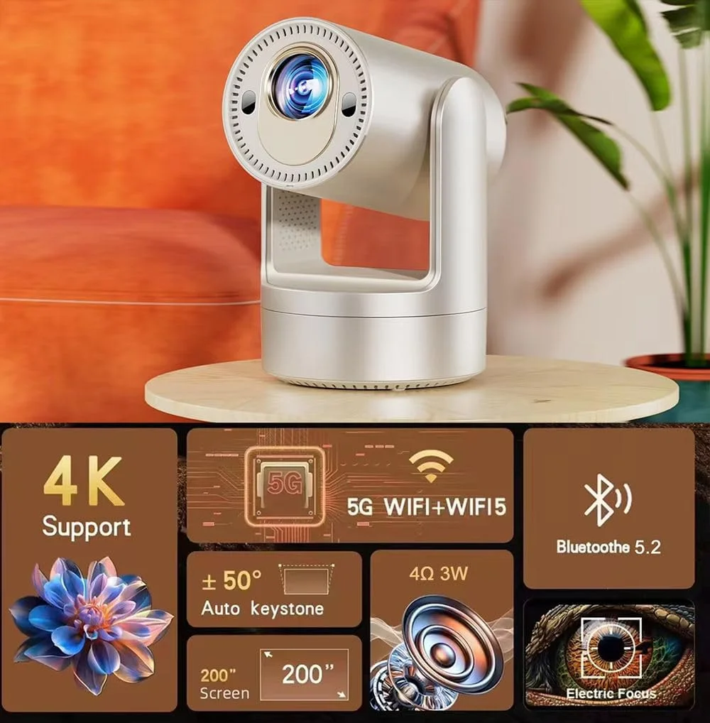 پروژکتور خانگی قابل حمل 4K Full HD 1080P با روشنایی 400ANSI، اندروید 9، تصحیح زاویه خودکار، فوکوس الکتریکی، باتری داخلی، وای فای 6 دوگانه و بلوتوث 5.0، نمایشگر LED 120 اینچی برای فیلم، بازی و استفاده در اتاق خواب پروژکتور خانگی قابل حمل 4K Full HD 1080P با روشنایی 400ANSI، اندروید 9، تصحیح زاویه خودکار، فوکوس الکتریکی، باتری داخلی، وای فای 6 دوگانه و بلوتوث 5.0، نمایشگر LED 120 اینچی برای فیلم، بازی و استفاده در اتاق خواب