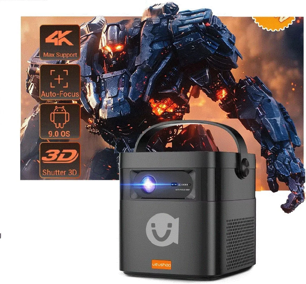 پروژکتور قابل حمل V50 4K 3D WiFi Full HD 1080P با بلندگوهای داخلی 2x10W و باتری 15000 میلی آمپر ساعتی