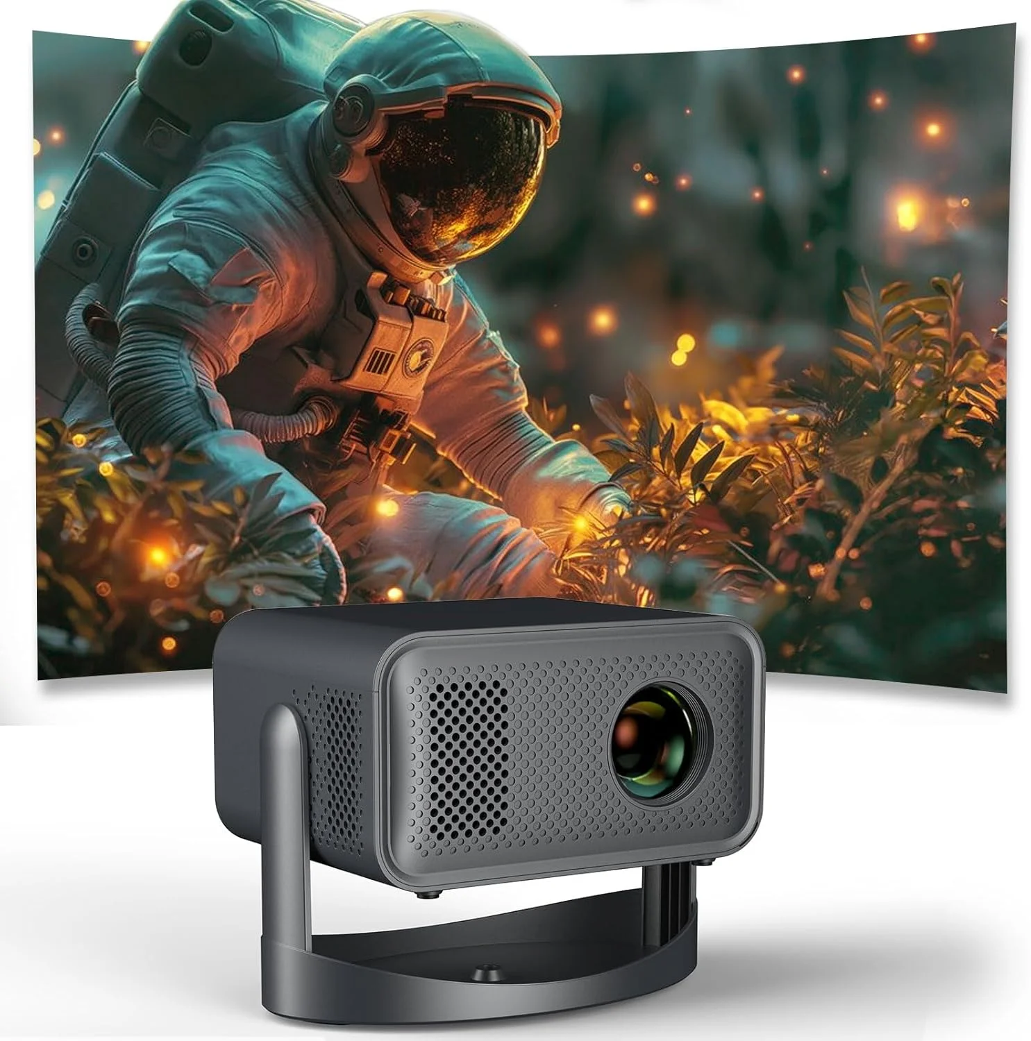 پروژکتور قابل حمل 1080P Full HD، پروژکتور با پشتیبانی از WiFi و بلوتوث با چرخش 230 درجه، پروژکتور هوشمند سازگار با Android/IOS/Windows/TV /HDMI/USB