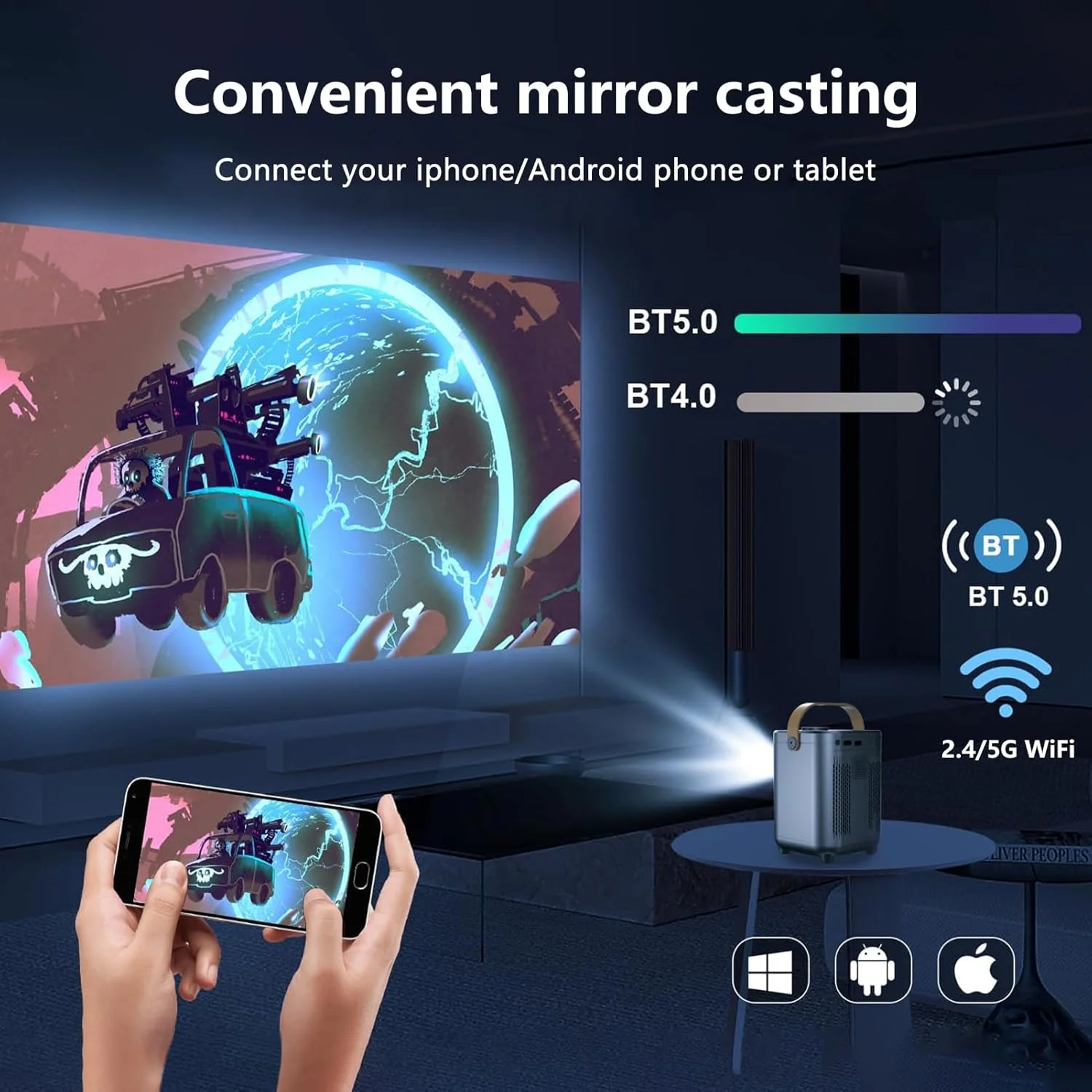 پروژکتور مینی قابل حمل برای سینمای خانگی، پروژکتور HD 1080P 5G WiFi بلوتوث برای فیلم های فضای باز، پشتیبانی از 4K، Android TV 10.0، نمایشگر 200 اینچی پروژکتور ویدیویی خانگی سازگار با iOS/Android پروژکتور مینی قابل حمل برای سینمای خانگی، پروژکتور HD 1080P 5G WiFi بلوتوث برای فیلم های فضای باز، پشتیبانی از 4K، Android TV 10.0، نمایشگر 200 اینچی پروژکتور ویدیویی خانگی سازگار با iOS/Android