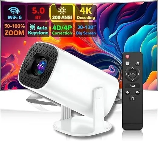 مینی پروژکتور قابل حمل نسخه 4K سال 2024، 280 انسی لومن، اندروید 11، وای فای و بلوتوث، تصحیح خودکار، چرخش 180 درجه