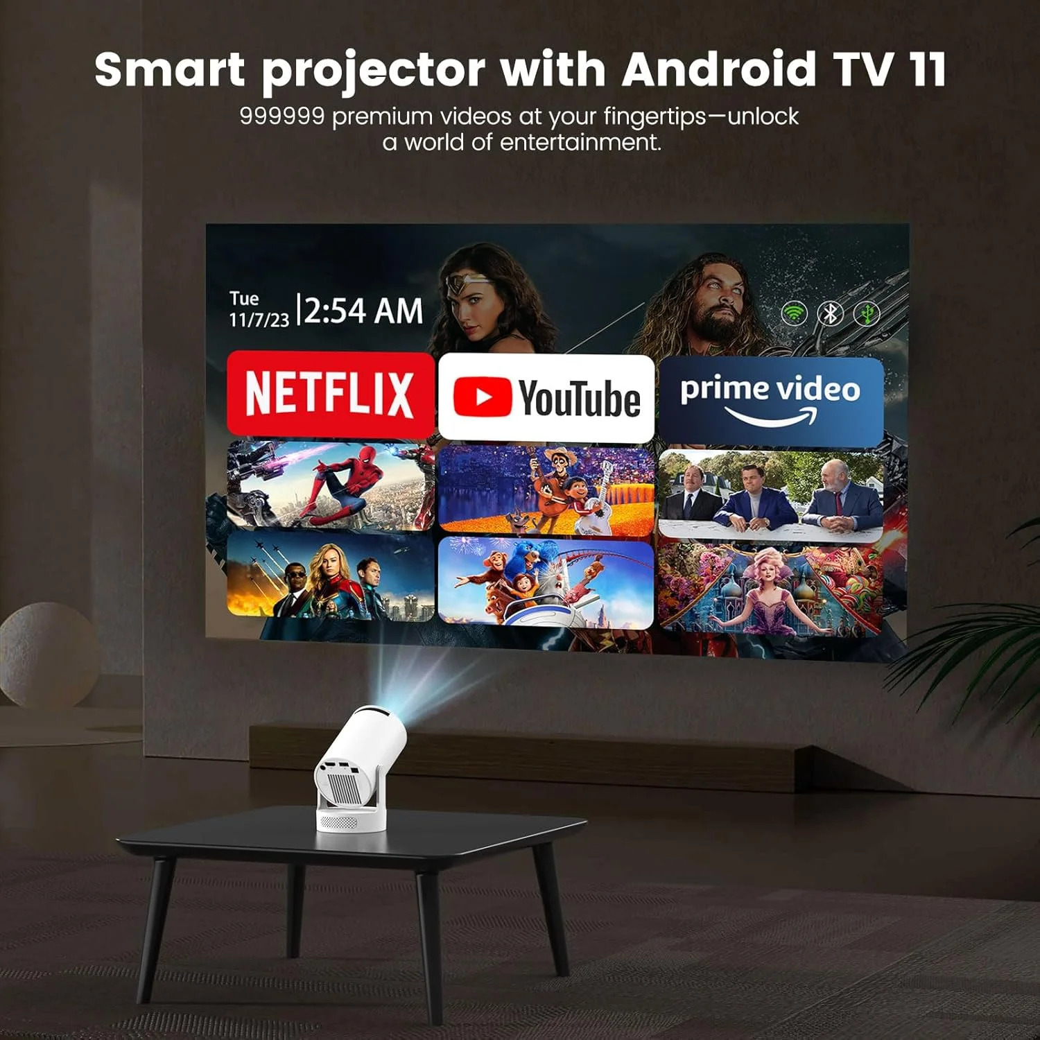 پروژکتور مینی قابل حمل با پشتیبانی از 4K، بلوتوث 5.4 WIFI6، بلندگوی پایه صدا 5 واتی، 160 ANSI، اندروید 11، چرخش 210 درجه، تصحیح خودکار کیستون پروژکتور ویدئویی HY300 Pro+ پروژکتور مینی قابل حمل با پشتیبانی از 4K، بلوتوث 5.4 WIFI6، بلندگوی پایه صدا 5 واتی، 160 ANSI، اندروید 11، چرخش 210 درجه، تصحیح خودکار کیستون پروژکتور ویدئویی HY300 Pro+