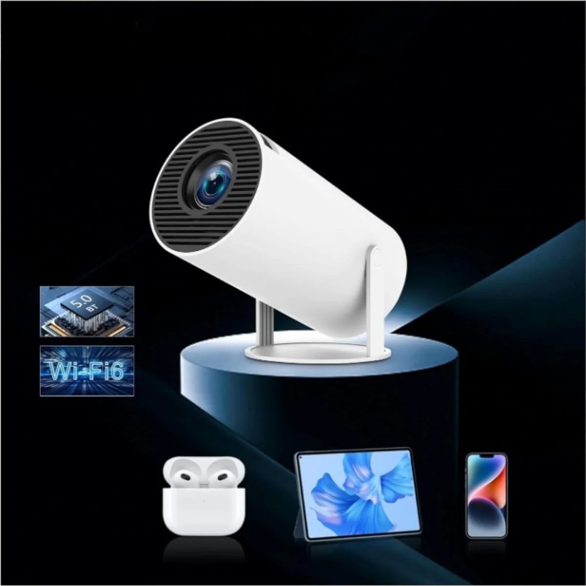 پروژکتور مینی قابل حمل با WiFi و بلوتوث، پروژکتور فیلم Full HD 1080P مناسب فضای باز، پروژکتور هوشمند چرخشی با WiFi دو بانده، Auto Keystone، بلندگوی داخلی پروژکتور مینی قابل حمل با WiFi و بلوتوث، پروژکتور فیلم Full HD 1080P مناسب فضای باز، پروژکتور هوشمند چرخشی با WiFi دو بانده، Auto Keystone، بلندگوی داخلی