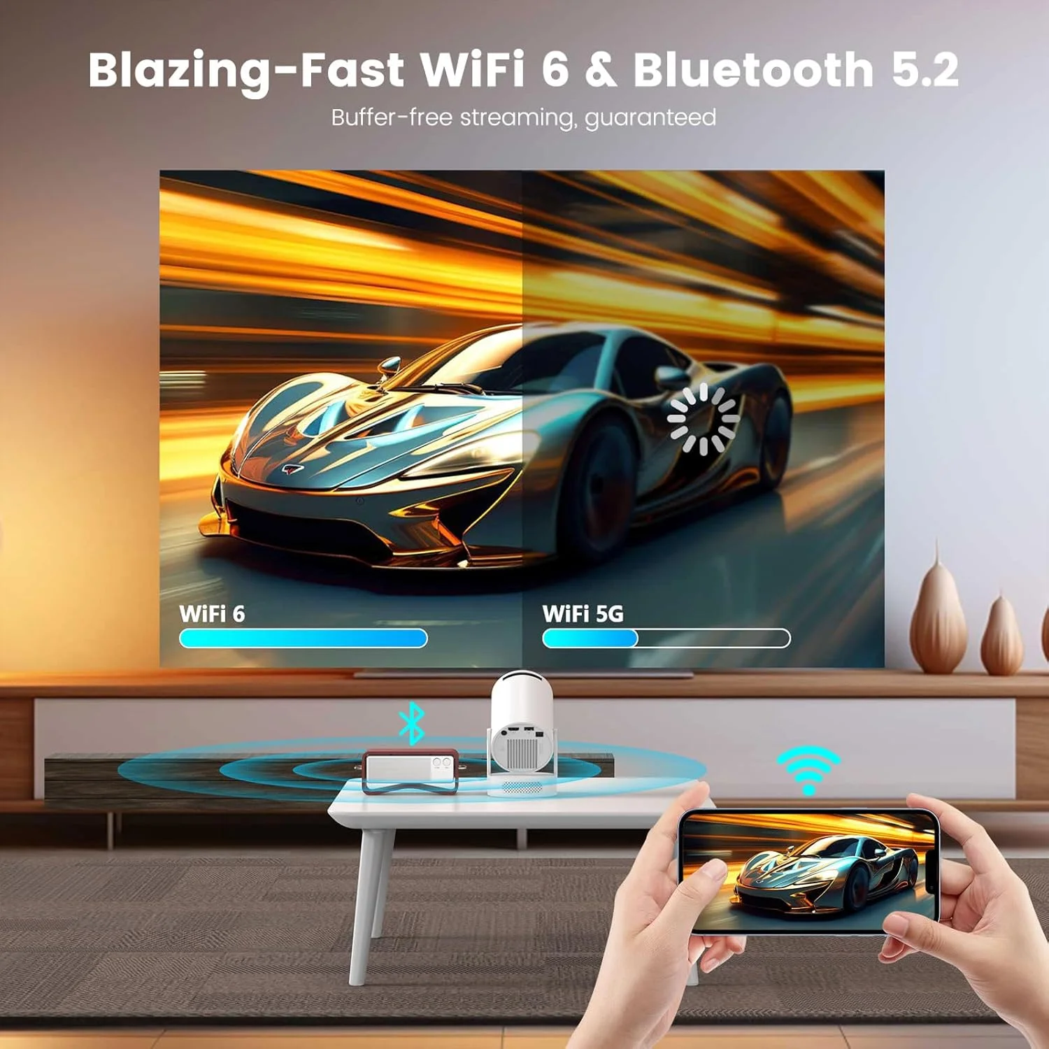پروژکتور مینی قابل حمل با پشتیبانی از 4K، بلوتوث 5.4 WIFI6، بلندگوی پایه صدا 5 واتی، 160 ANSI، اندروید 11، چرخش 210 درجه، تصحیح خودکار کیستون پروژکتور ویدئویی HY300 Pro+ پروژکتور مینی قابل حمل با پشتیبانی از 4K، بلوتوث 5.4 WIFI6، بلندگوی پایه صدا 5 واتی، 160 ANSI، اندروید 11، چرخش 210 درجه، تصحیح خودکار کیستون پروژکتور ویدئویی HY300 Pro+
