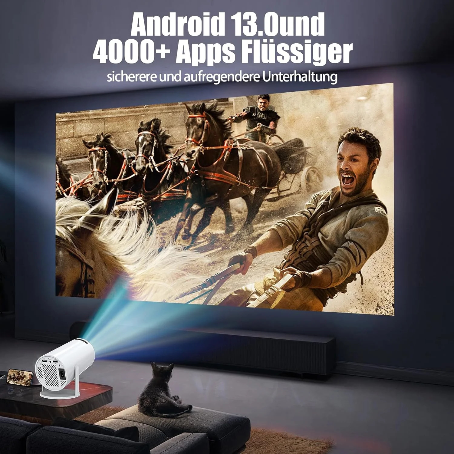 پروژکتور قابل حمل با اندروید 13، پروژکتور ارتقا یافته 2025 با پشتیبانی از کیفیت 4K 1080P Full HD، مینی پروژکتور قابل حمل WiFi 6 BT 5.3، پروژکتور سینمای خانگی برای تی وی استیک/HDMI/USB/لپ تاپ/تلفن پروژکتور قابل حمل با اندروید 13، پروژکتور ارتقا یافته 2025 با پشتیبانی از کیفیت 4K 1080P Full HD، مینی پروژکتور قابل حمل WiFi 6 BT 5.3، پروژکتور سینمای خانگی برای تی وی استیک/HDMI/USB/لپ تاپ/تلفن
