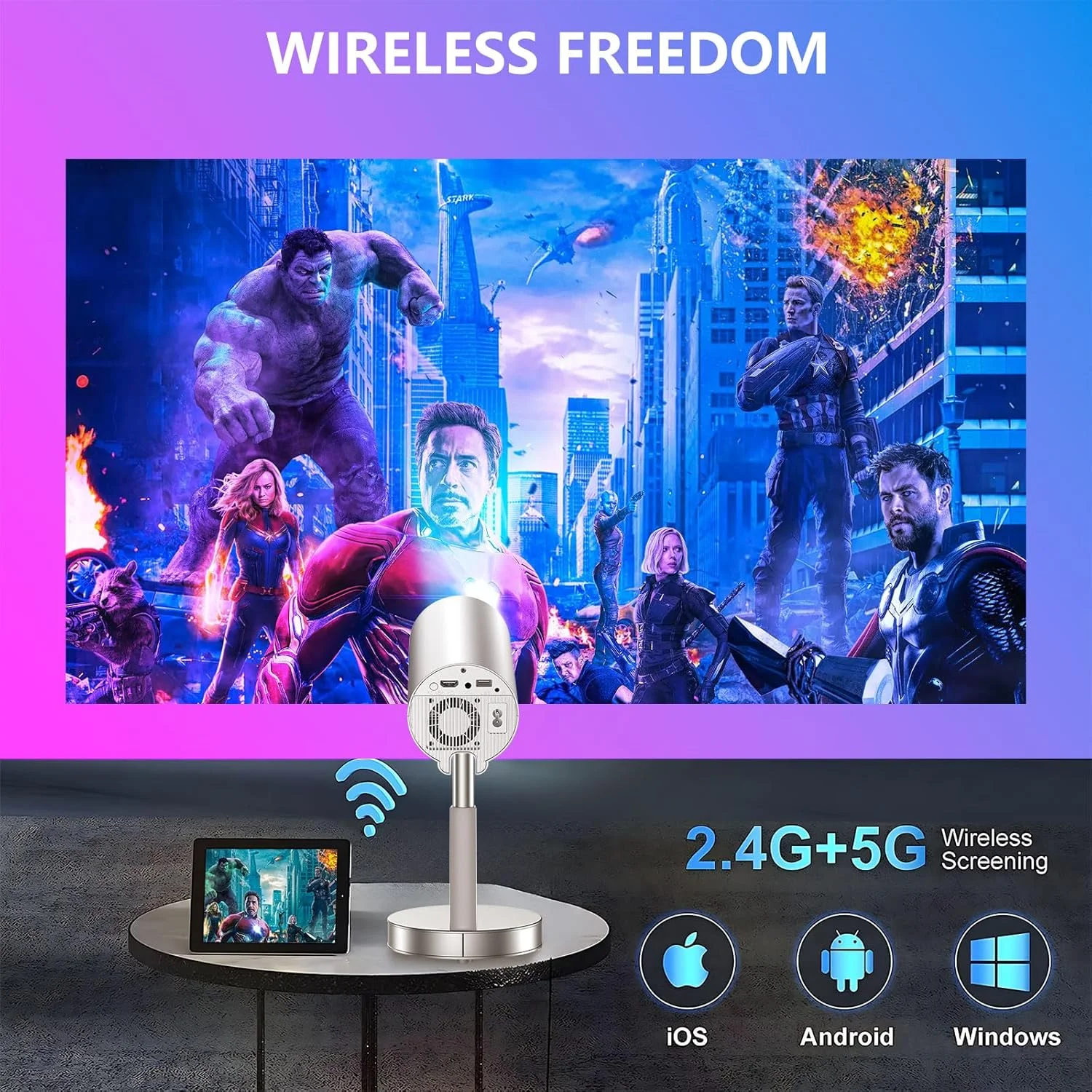پروژکتور مینی قابل حمل با WiFi و بلوتوث، پشتیبانی از Full HD 1080p و ورودی 4K، پایه و ارتفاع قابل تنظیم، سازگار با HDMI، USB، PC، جعبه تلویزیون، ایده آل برای استفاده در سینمای خانگی پروژکتور مینی قابل حمل با WiFi و بلوتوث، پشتیبانی از Full HD 1080p و ورودی 4K، پایه و ارتفاع قابل تنظیم، سازگار با HDMI، USB، PC، جعبه تلویزیون، ایده آل برای استفاده در سینمای خانگی