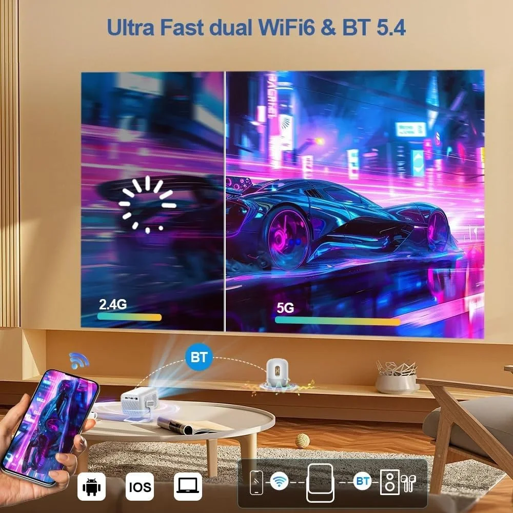 پروژکتور مینی قابل حمل اندروید WiFi 4K Full HD FHD تئاتر سه بعدی برای جلسه و ویدیوهای سه بعدی پروژکتور مینی قابل حمل اندروید WiFi 4K Full HD FHD تئاتر سه بعدی برای جلسه و ویدیوهای سه بعدی