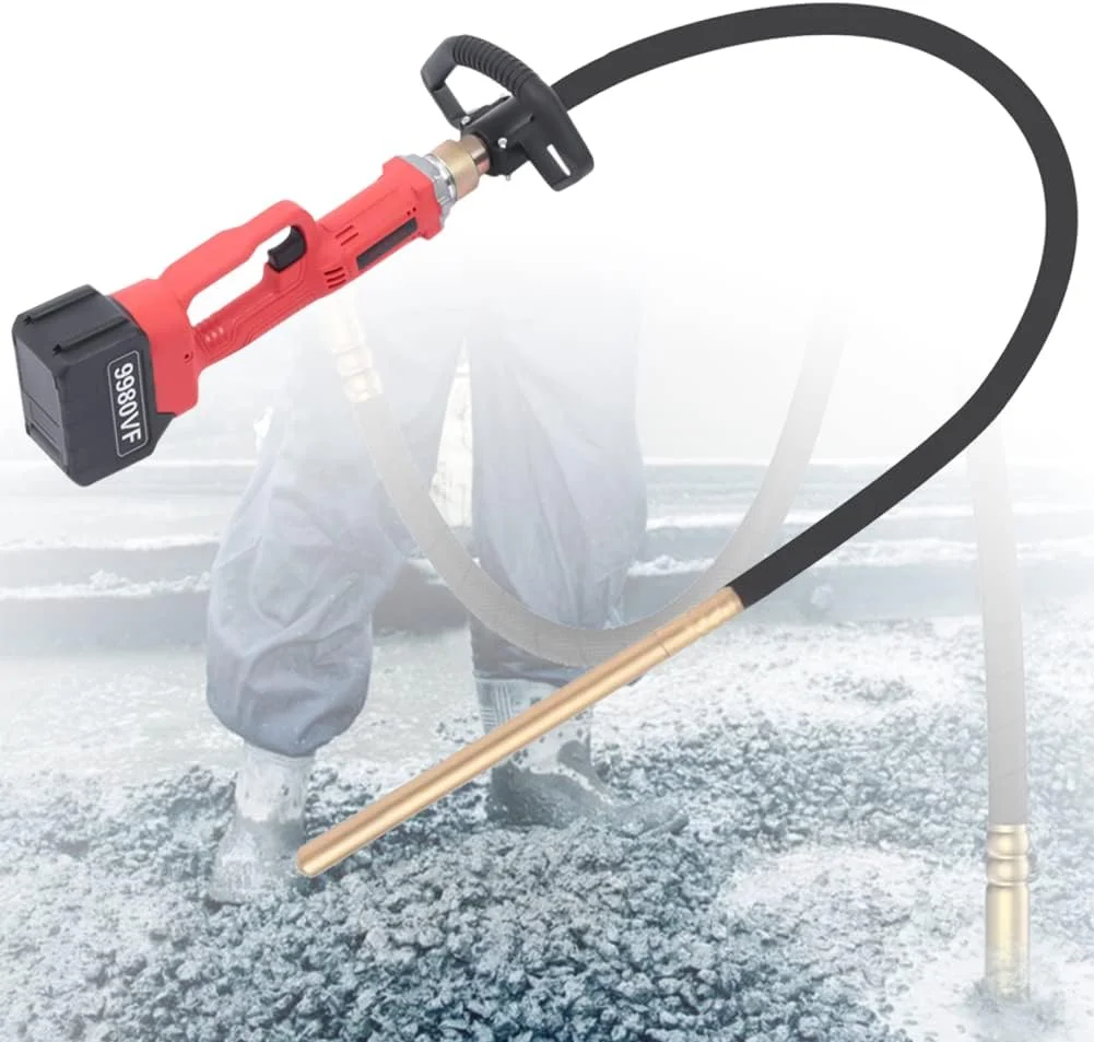 ویبراتور بتن پوکر، ویبراتور بتن شارژی دستی 2500 دور در دقیقه، موتور ویبره بتن صنعتی بی سیم قوی با شلنگ 1.5 متری، قطر میله 35 میلی متر