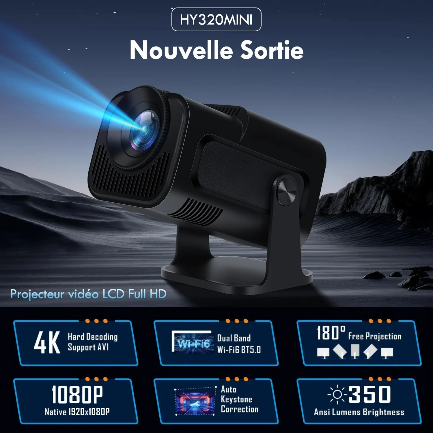 پروژکتور مینی قابل حمل SEPYMP، پروژکتور 4K، کیفیت 1080P HD، 350 ANSI، اندروید 11، دارای یوتیوب از پیش نصب شده.