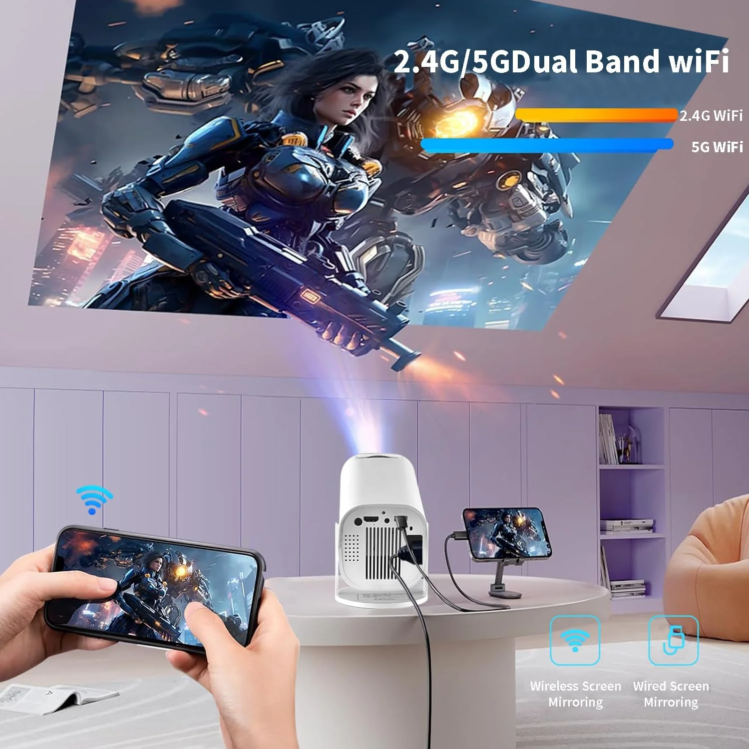پروژکتور مینی Pomefar با پشتیبانی از 4K، پروژکتور قابل حمل WiFi6 BT 5.0 Android 11، پروژکتور هوشمند با تصحیح خودکار افقی، پروژکتور فیلم 180 درجه چرخان در فضای باز سازگار با تلفن پروژکتور مینی Pomefar با پشتیبانی از 4K، پروژکتور قابل حمل WiFi6 BT 5.0 Android 11، پروژکتور هوشمند با تصحیح خودکار افقی، پروژکتور فیلم 180 درجه چرخان در فضای باز سازگار با تلفن