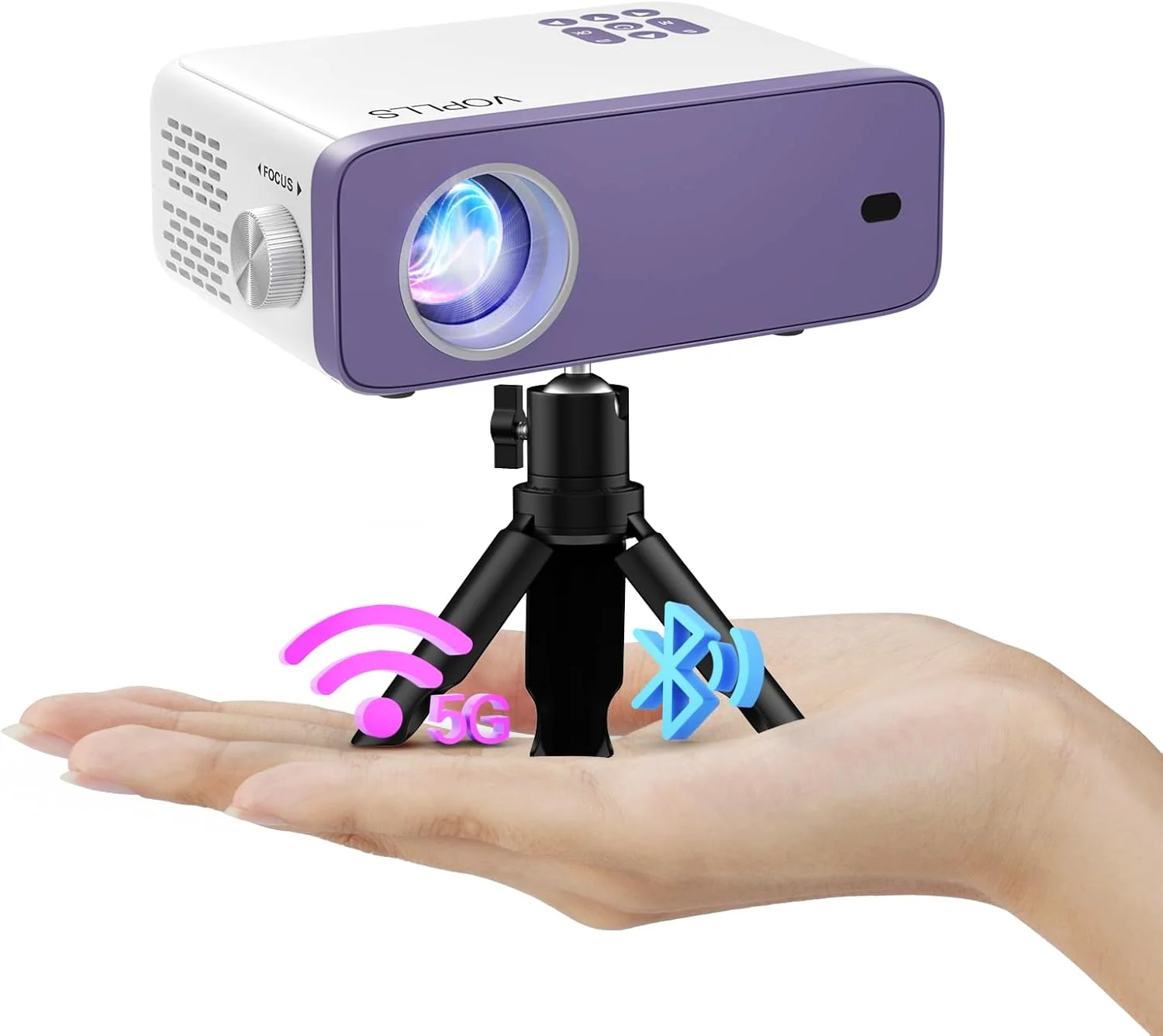 پروژکتور مینی، پروژکتور وای فای بلوتوث VOPLLS Mini 22000L با پشتیبانی از Full HD 1080P، پروژکتور ویدیویی قابل حمل با زوم 50٪، پروژکتور سینمای خانگی برای تلفن همراه، تبلت/لپ تاپ/کامپیوتر/جعبه تلویزیون، USB، HDMI، AV (شامل سه پایه)