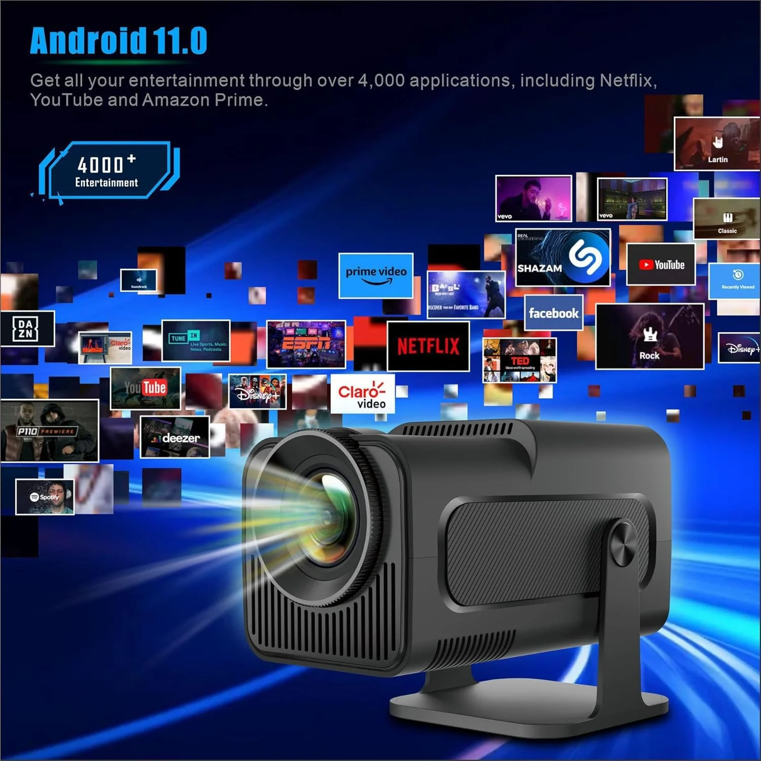 پروژکتور هوشمند مینی با اندروید 11.0، پروژکتور قابل حمل ارتقا یافته 2024 با کیفیت 1080P 4K Full HD با WiFi 6 و BT5.2، پایه قابل تنظیم 180 درجه، پروژکتور خانگی Auto Keystone برای تلفن/TV Stick/لپ تاپ مشکی پروژکتور هوشمند مینی با اندروید 11.0، پروژکتور قابل حمل ارتقا یافته 2024 با کیفیت 1080P 4K Full HD با WiFi 6 و BT5.2، پایه قابل تنظیم 180 درجه، پروژکتور خانگی Auto Keystone برای تلفن/TV Stick/لپ تاپ مشکی