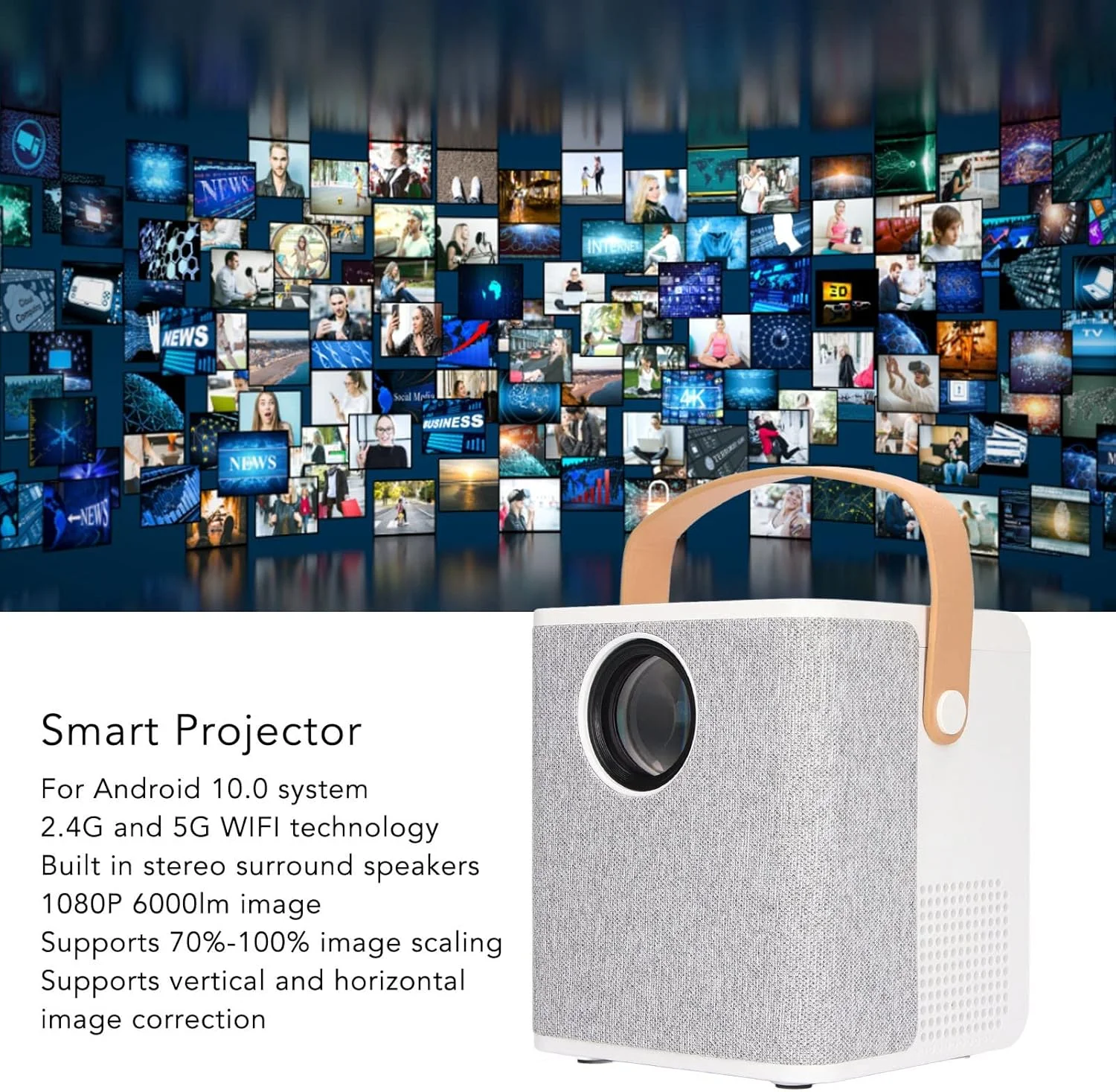 پروژکتور هوشمند انکر، 1080P 6000 لومن Full HD LED پروژکتور سینمای خانگی، Wi-Fi و USB، قابل حمل برای خانه، دفتر، کمپینگ در فضای باز پروژکتور هوشمند انکر، 1080P 6000 لومن Full HD LED پروژکتور سینمای خانگی، Wi-Fi و USB، قابل حمل برای خانه، دفتر، کمپینگ در فضای باز
