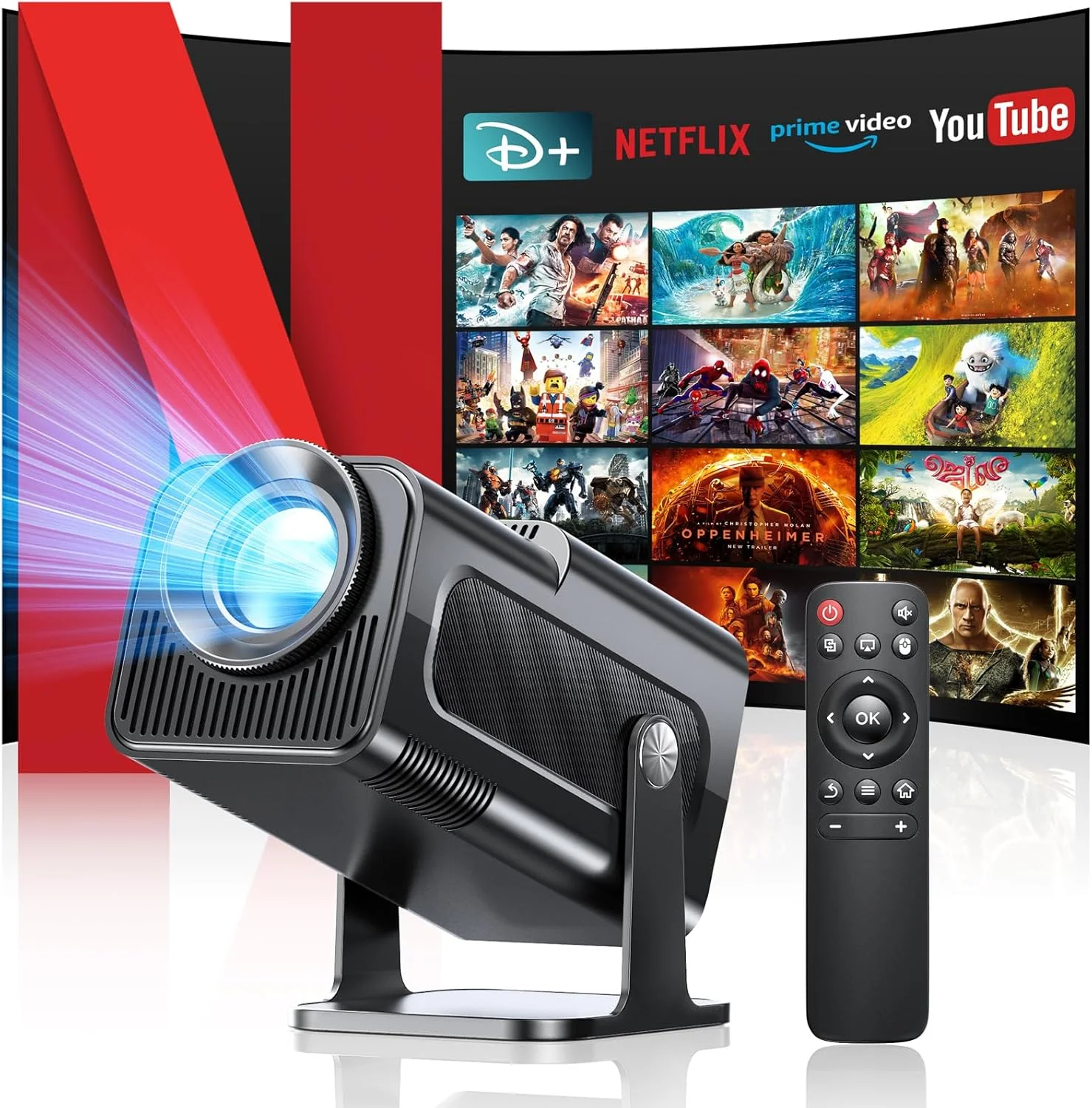 مینی پروژکتور 4K با پشتیبانی از اندروید 11، پروژکتور هوشمند 5G WiFi 6 BT 5.0، مینی پروژکتور Full HD 1080P با قابلیت چرخش HDMI/TV Stick