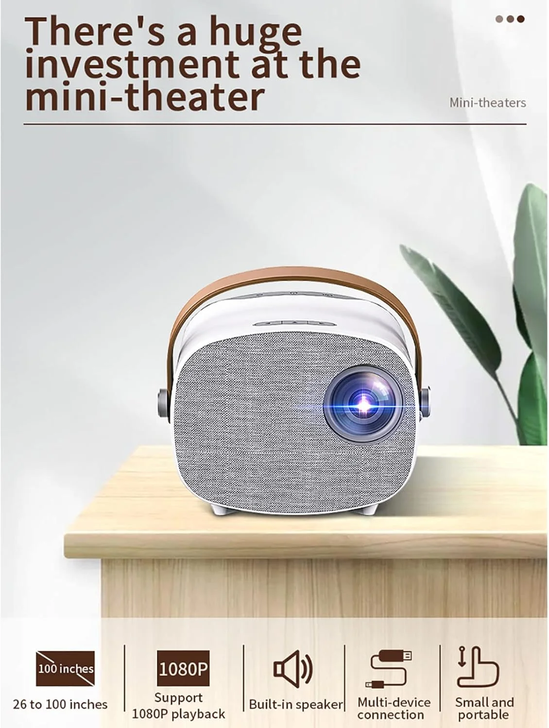پروژکتور مینی HANEFRE، پروژکتور قابل حمل با پشتیبانی از کیفیت 1080P و صفحه نمایش 120 اینچی، پروژکتورهای فضای باز برای سینمای خانگی هوشمند سازگار با TV Stick، HDMI، USB، لپ تاپ، تلفن هوشمند
