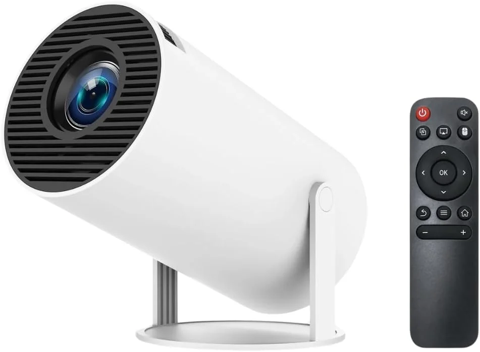 پروژکتور هوشمند Abk point با پشتیبانی از کیفیت 4K و 1080P Full HD، پروژکتور کوچک اندرویدی قابل حمل با WiFi6 5G و BT5.0، چرخش افقی خودکار 180 درجه به همراه تی وی استیک برای تلفن یا لپ تاپ، مناسب برای خانه/فضای باز