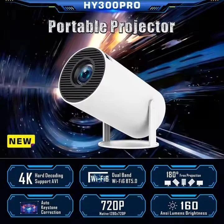 پروژکتور هوشمند Abk point با پشتیبانی از کیفیت 4K و 1080P Full HD، پروژکتور کوچک اندرویدی قابل حمل با WiFi6 5G و BT5.0، چرخش افقی خودکار 180 درجه به همراه تی وی استیک برای تلفن یا لپ تاپ، مناسب برای خانه/فضای باز