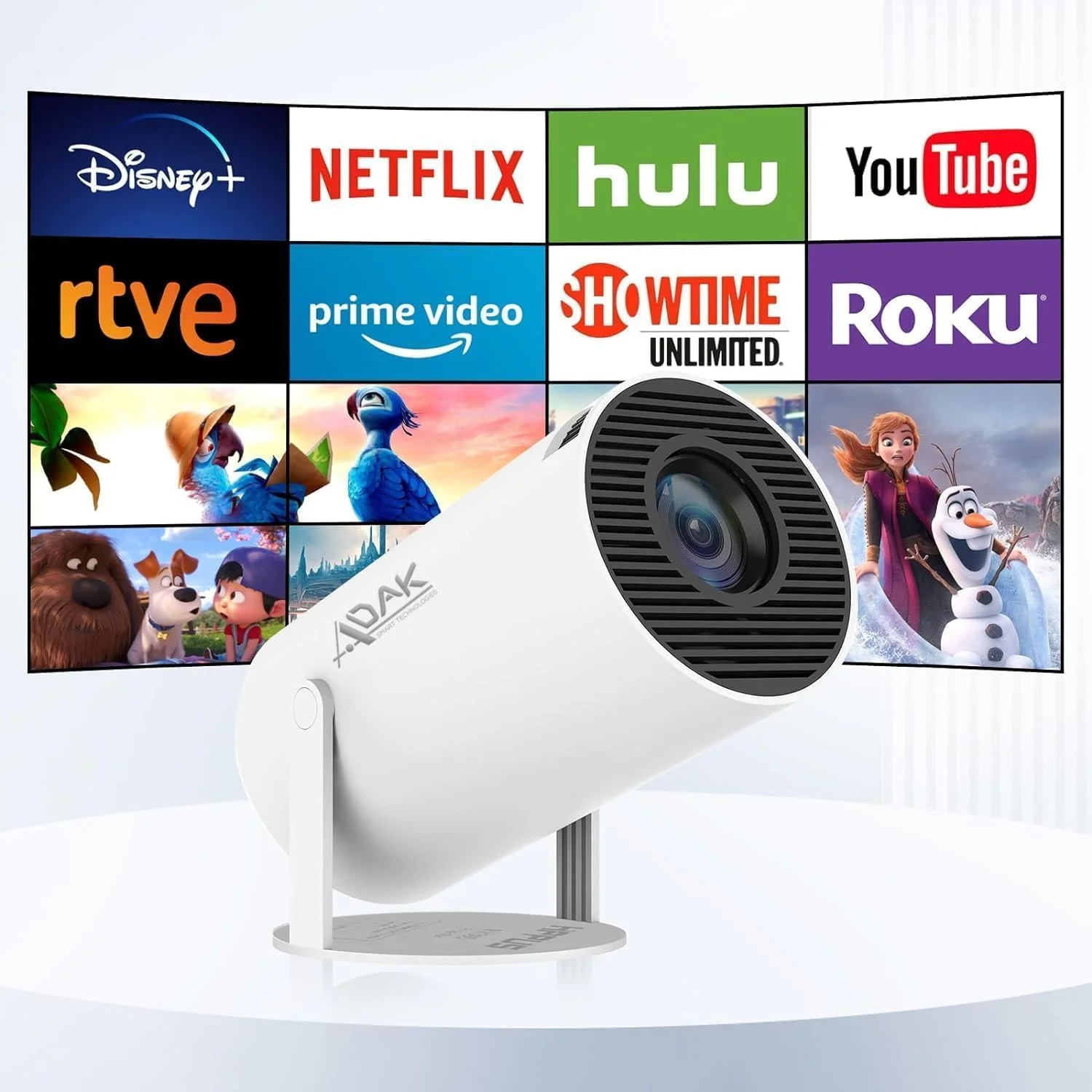 پروژکتور مینی ADAK اندروید 11 با سیستم خنک کننده، پشتیبانی از 4K 1080P، WIFI 6، پروژکتور فیلم با صفحه نمایش 130 اینچی قابل چرخش 180 درجه، تصحیح خودکار کیستون، سازگار با لپ تاپ، کامپیوتر، تلفن هوشمند (نسخه جدید)