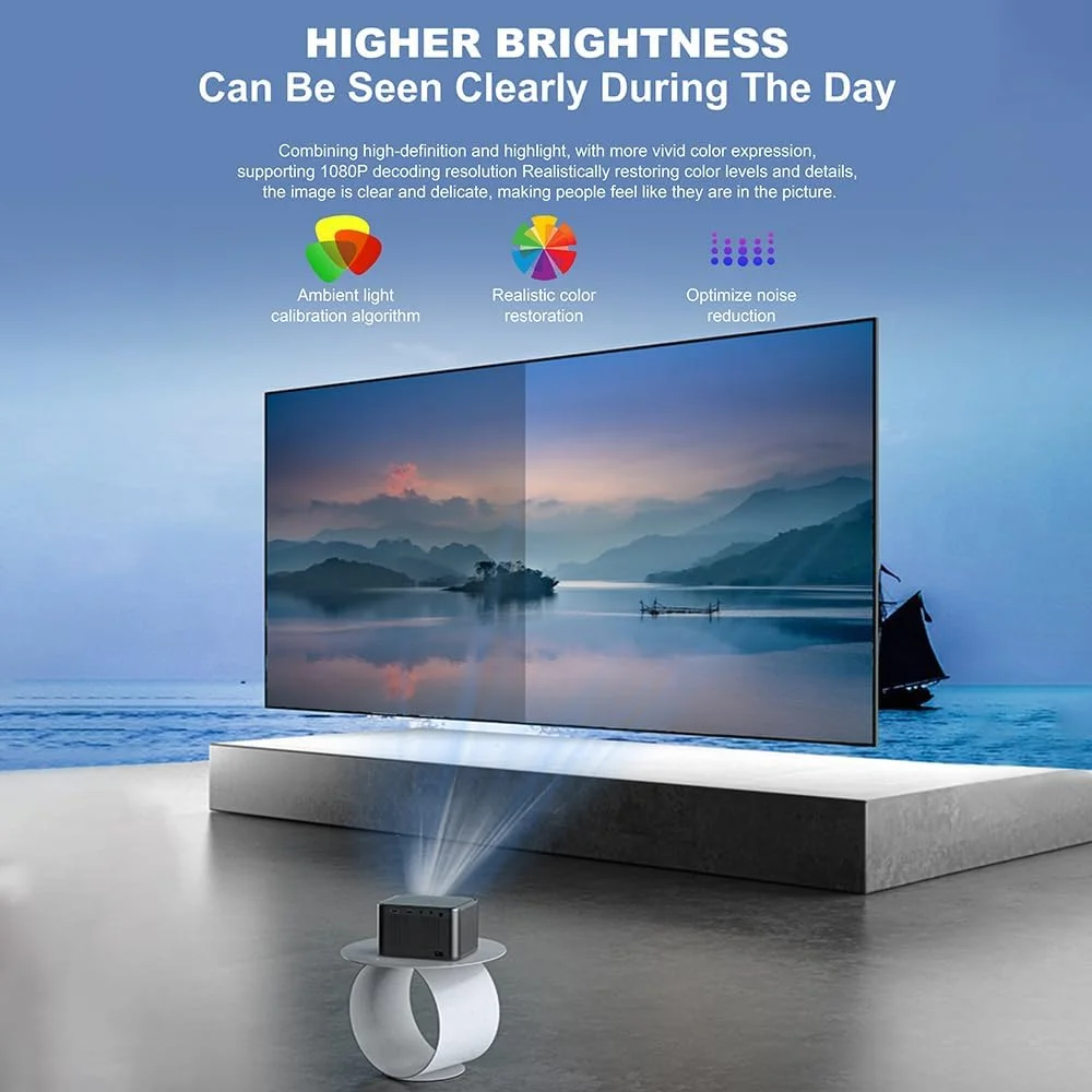 پروژکتور هوشمند LCD با روشنایی 4500 لومن، تصویر 230 اینچی، دارای وای فای 4G و 5G، بلندگوی داخلی، نویز کم، قابل حمل برای سینمای خانگی، سازگار با تلفن هوشمند و لپ تاپ پروژکتور هوشمند LCD با روشنایی 4500 لومن، تصویر 230 اینچی، دارای وای فای 4G و 5G، بلندگوی داخلی، نویز کم، قابل حمل برای سینمای خانگی، سازگار با تلفن هوشمند و لپ تاپ