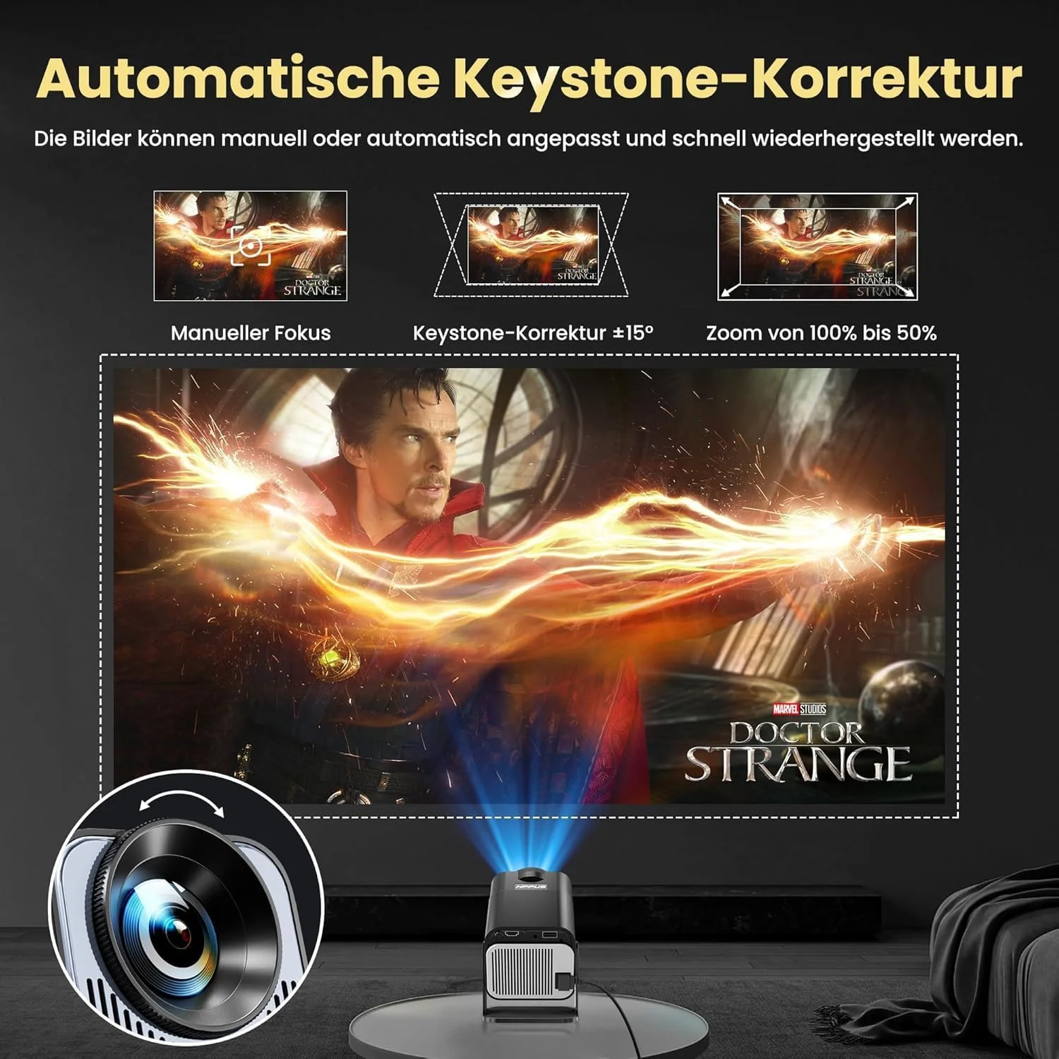 مینی پروژکتور، قابل چرخش 270 درجه، قابل حمل 4K، پشتیبانی از 1080P، اندروید 11.0، WiFi و بلوتوث 5.2، مشکی
