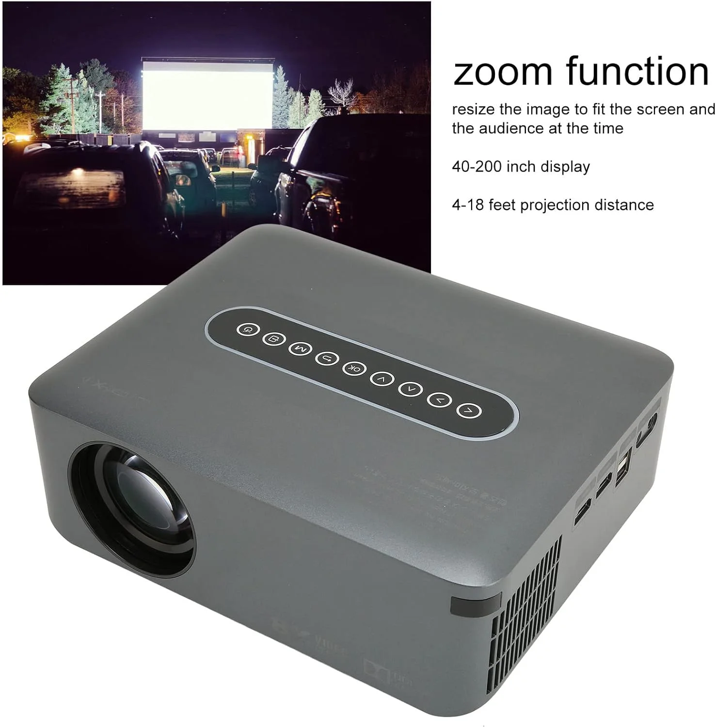 پروژکتور هوشمند 1080P، پروژکتور فیلم قابل حمل در فضای باز با وای فای و پشتیبانی از وای فای دوگانه 2.4G 5G 5.0، عملکرد تصحیح 4 نقطه ای، برای استفاده در فضای باز و منزل