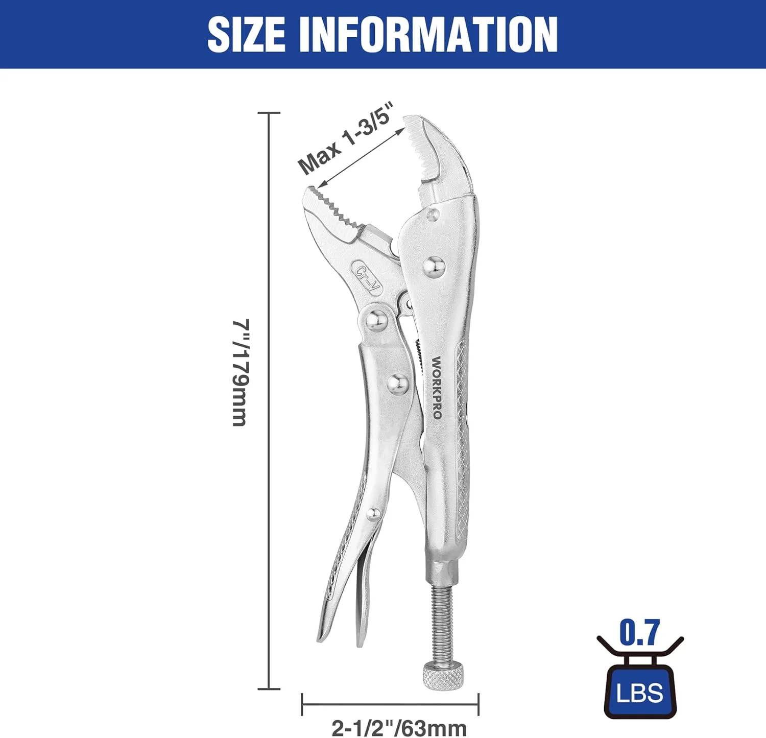 انبر قفلی ورکپرو، انبر قفلی فک منحنی 7 اینچی، انبر قفلی فولاد کروم-وانادیوم با سیم چین، انبر قفلی قابل تنظیم برای بستن، چرخاندن و جوشکاری