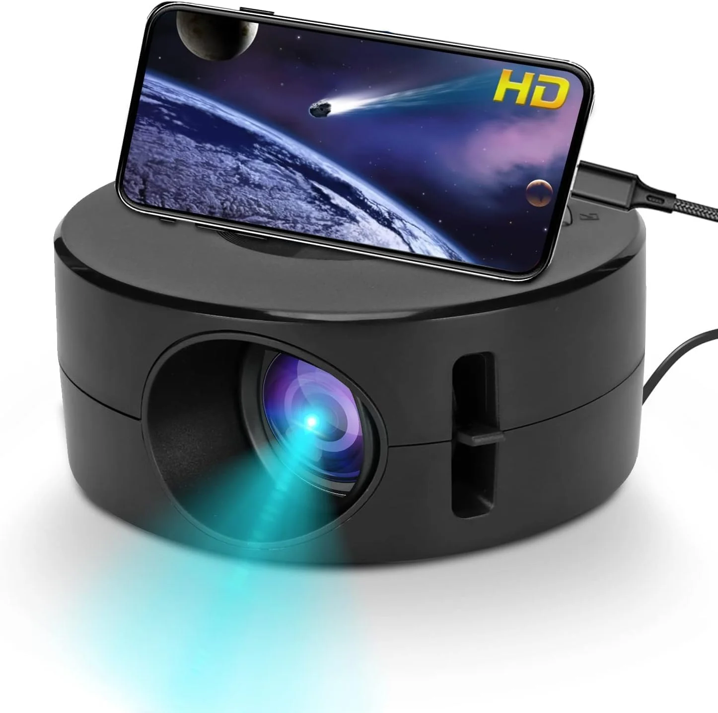 پروژکتور ویدئویی مینی، پروژکتور LED قابل حمل، با قابلیت نمایش همزمان صفحه نمایش گوشی برای تبلت ها و تلفن های هوشمند، پروژکتور فیلم سینمای خانگی برای هدیه کودکان، پشتیبانی از پاور بانک، پروژکتور ویدئویی خانگی و فضای باز