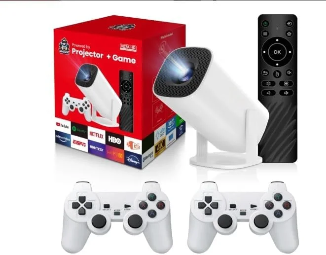 پروژکتور گیمینگ هوشمند 4K Max با بیش از 36000 بازی، سینمای خانگی قابل حمل 1080P، 150 انسی لومن، چرخش 180 درجه، اندروید 11، وای فای، بلوتوث، پشتیبانی از دو گیم پد، ورودی HDMI/USB (HY300 MAX)