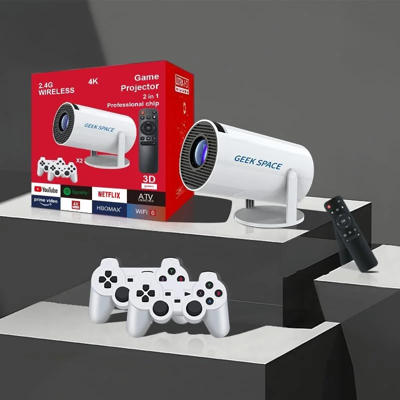 پروژکتور گیمینگ هوشمند 4K Max با بیش از 36000 بازی، سینمای خانگی قابل حمل 1080P، 150 انسی لومن، چرخش 180 درجه، اندروید 11، وای فای، بلوتوث، پشتیبانی از دو گیم پد، ورودی HDMI/USB (HY300 MAX)