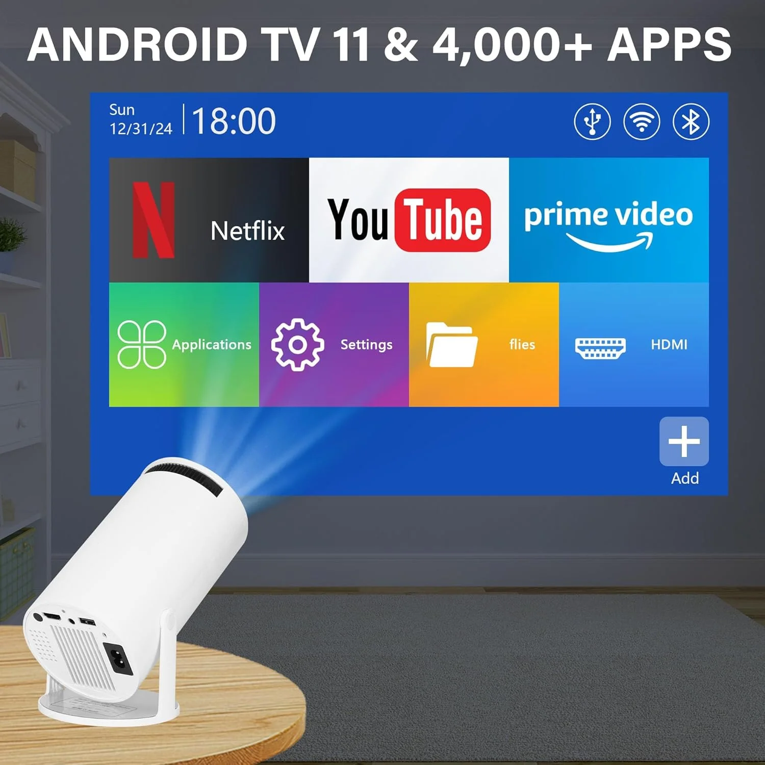 پروژکتور مینی، پشتیبانی از 4K 1080P HD پروژکتور قابل حمل با بلوتوث و WIFI اندروید تی وی 11، کیستون خودکار، صفحه نمایش 130 اینچی پروژکتور ویدیویی هوشمند با بلندگو برای سینمای خانگی و فیلم در فضای باز پروژکتور مینی، پشتیبانی از 4K 1080P HD پروژکتور قابل حمل با بلوتوث و WIFI اندروید تی وی 11، کیستون خودکار، صفحه نمایش 130 اینچی پروژکتور ویدیویی هوشمند با بلندگو برای سینمای خانگی و فیلم در فضای باز
