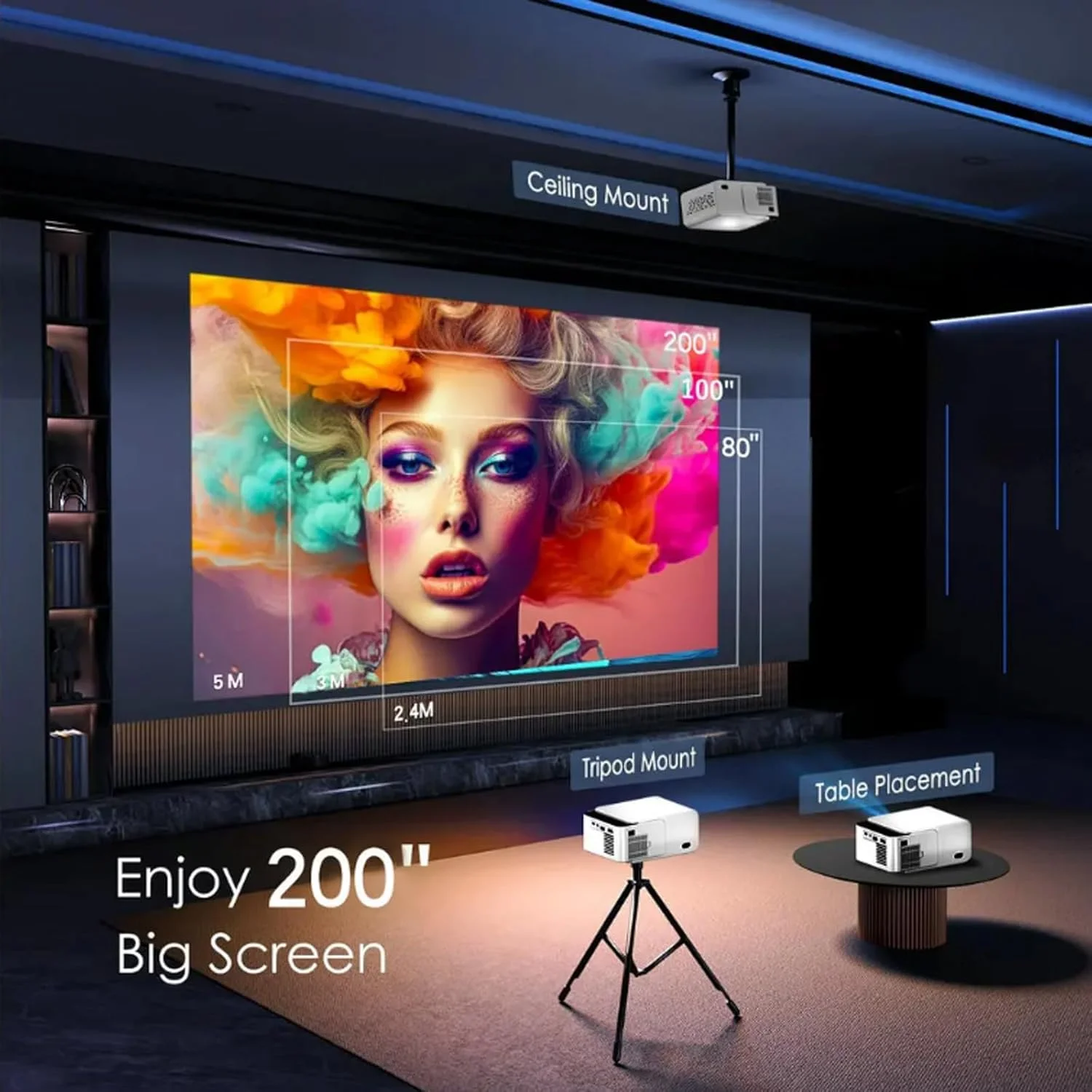 پروژکتور هوشمند مینی، 150 ANSI قابل حمل WiFi 6 بلوتوث Full HD 720P پروژکتور هوشمند با پشتیبانی از 4K، زوم 80 تا 200 اینچ ±50 درجه تصحیح زاویه 4 نقطهای خودکار، سینمای خانگی، پروژکتور تلفن هوشمند فیلم در فضای باز پروژکتور هوشمند مینی، 150 ANSI قابل حمل WiFi 6 بلوتوث Full HD 720P پروژکتور هوشمند با پشتیبانی از 4K، زوم 80 تا 200 اینچ ±50 درجه تصحیح زاویه 4 نقطهای خودکار، سینمای خانگی، پروژکتور تلفن هوشمند فیلم در فضای باز