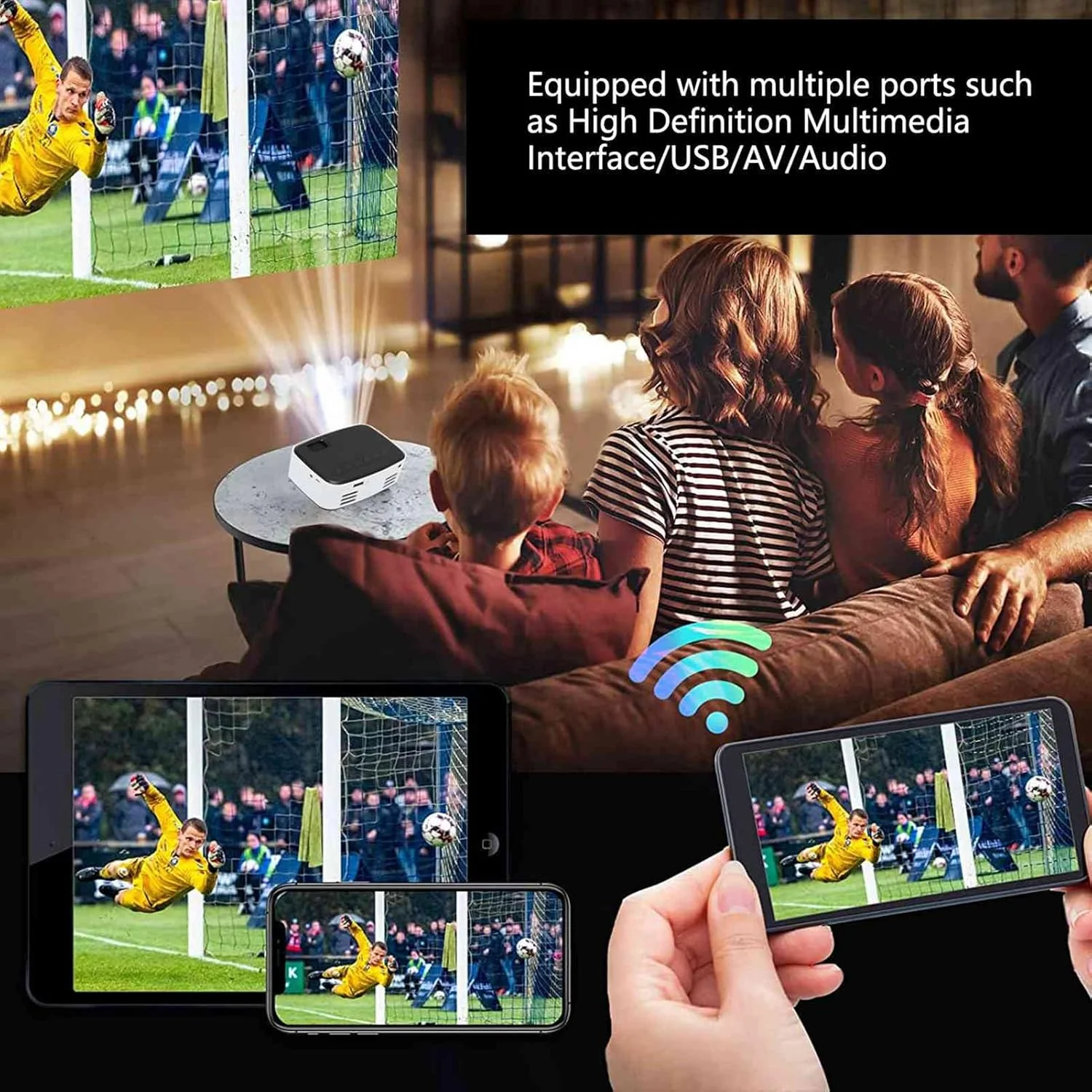 پروژکتور مینی، پروژکتور فیلم قابل حمل HD 1080P WiFi هوشمند با آداپتور، کنترل از راه دور، دفترچه راهنمای کاربر، پشتیبانی از تلفن، کامپیوتر، USB، AV، صوتی، پروژکتور سینمای خانگی برای بازی و فیلم (#3) پروژکتور مینی، پروژکتور فیلم قابل حمل HD 1080P WiFi هوشمند با آداپتور، کنترل از راه دور، دفترچه راهنمای کاربر، پشتیبانی از تلفن، کامپیوتر، USB، AV، صوتی، پروژکتور سینمای خانگی برای بازی و فیلم (#3)