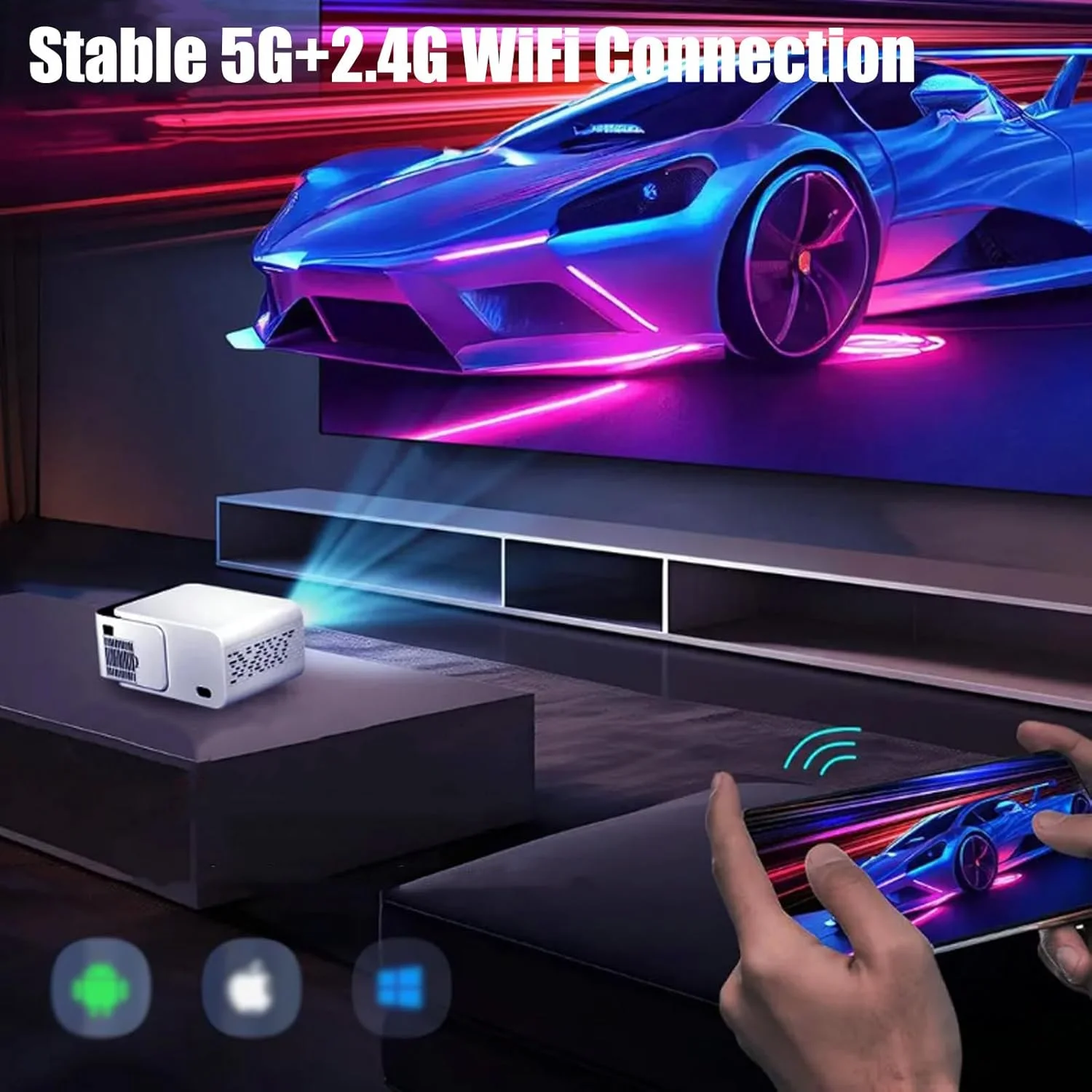 پروژکتور هوشمند مینی، 150 ANSI قابل حمل WiFi 6 بلوتوث Full HD 720P پروژکتور هوشمند با پشتیبانی از 4K، زوم 80 تا 200 اینچ ±50 درجه تصحیح زاویه 4 نقطهای خودکار، سینمای خانگی، پروژکتور تلفن هوشمند فیلم در فضای باز پروژکتور هوشمند مینی، 150 ANSI قابل حمل WiFi 6 بلوتوث Full HD 720P پروژکتور هوشمند با پشتیبانی از 4K، زوم 80 تا 200 اینچ ±50 درجه تصحیح زاویه 4 نقطهای خودکار، سینمای خانگی، پروژکتور تلفن هوشمند فیلم در فضای باز