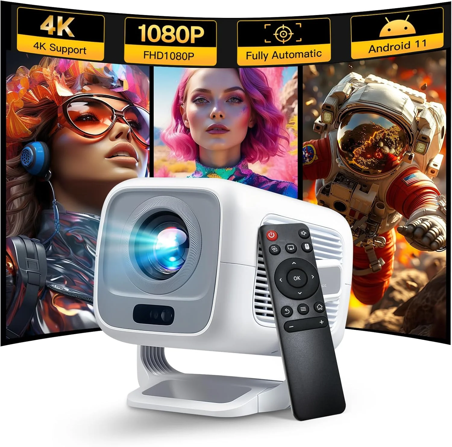 پروژکتور هوشمند با برنامه های یکپارچه، کیفیت اصلی 1080P سازگار با 4K، روشنایی 12000 لومن، فوکوس خودکار، پروژکتور کوچک کیستون، WiFi 6 بلوتوث 5.4، پروژکتور سینمای قابل حمل 270 درجه برای اندروید 11OS/HDMI LYNCAST پروژکتور هوشمند با برنامه های یکپارچه، کیفیت اصلی 1080P سازگار با 4K، روشنایی 12000 لومن، فوکوس خودکار، پروژکتور کوچک کیستون، WiFi 6 بلوتوث 5.4، پروژکتور سینمای قابل حمل 270 درجه برای اندروید 11OS/HDMI LYNCAST
