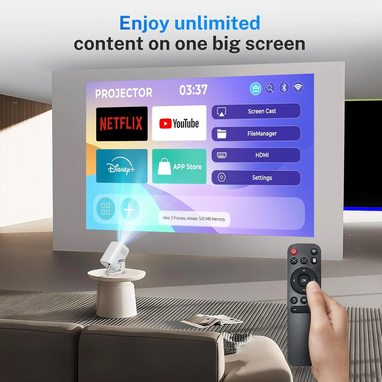 پروژکتور هوشمند با برنامه های یکپارچه، کیفیت اصلی 1080P سازگار با 4K، روشنایی 12000 لومن، فوکوس خودکار، پروژکتور کوچک کیستون، WiFi 6 بلوتوث 5.4، پروژکتور سینمای قابل حمل 270 درجه برای اندروید 11OS/HDMI LYNCAST